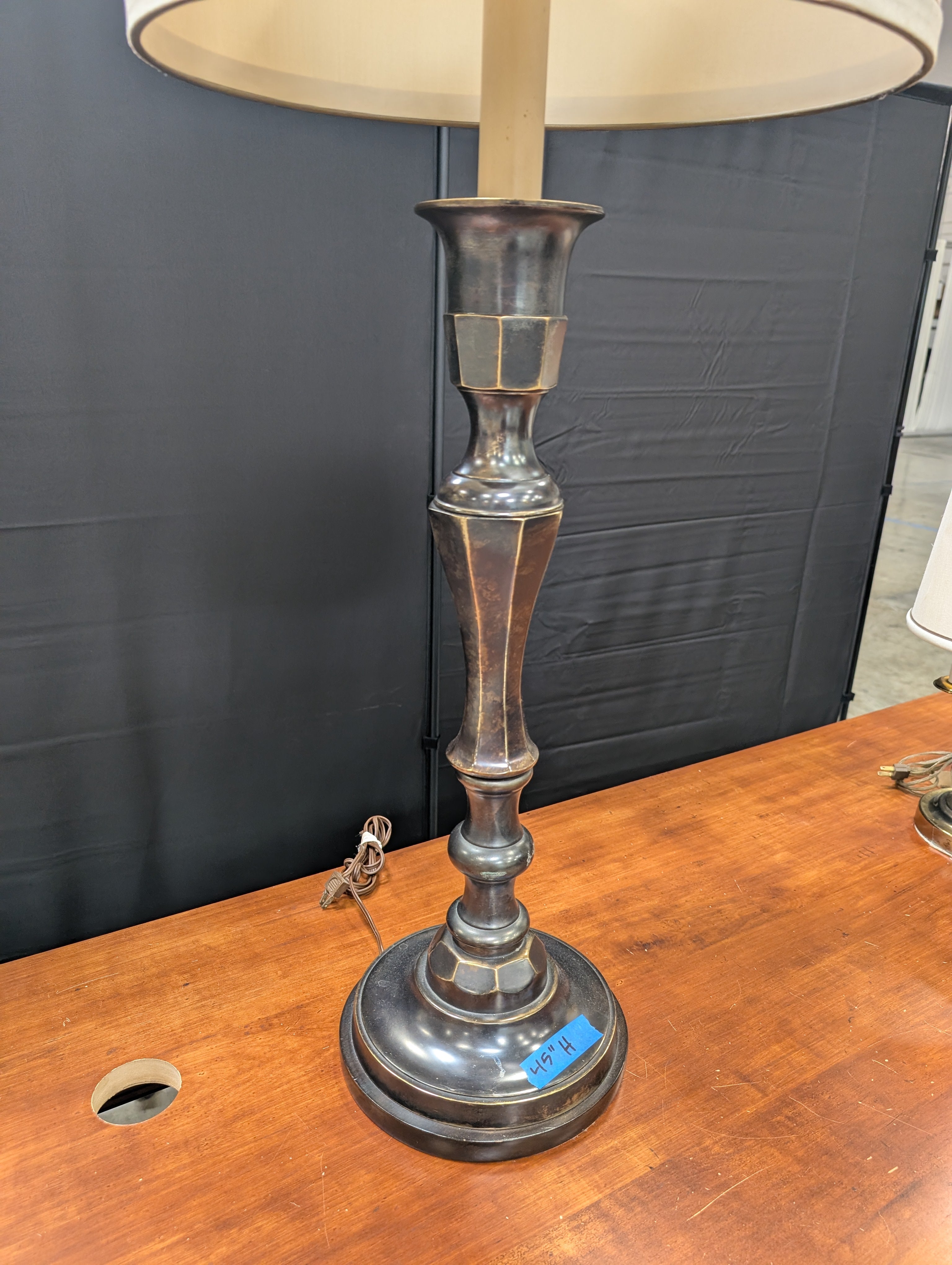 Traditional Dark Tone Table Lamp with Cream Drum Shade