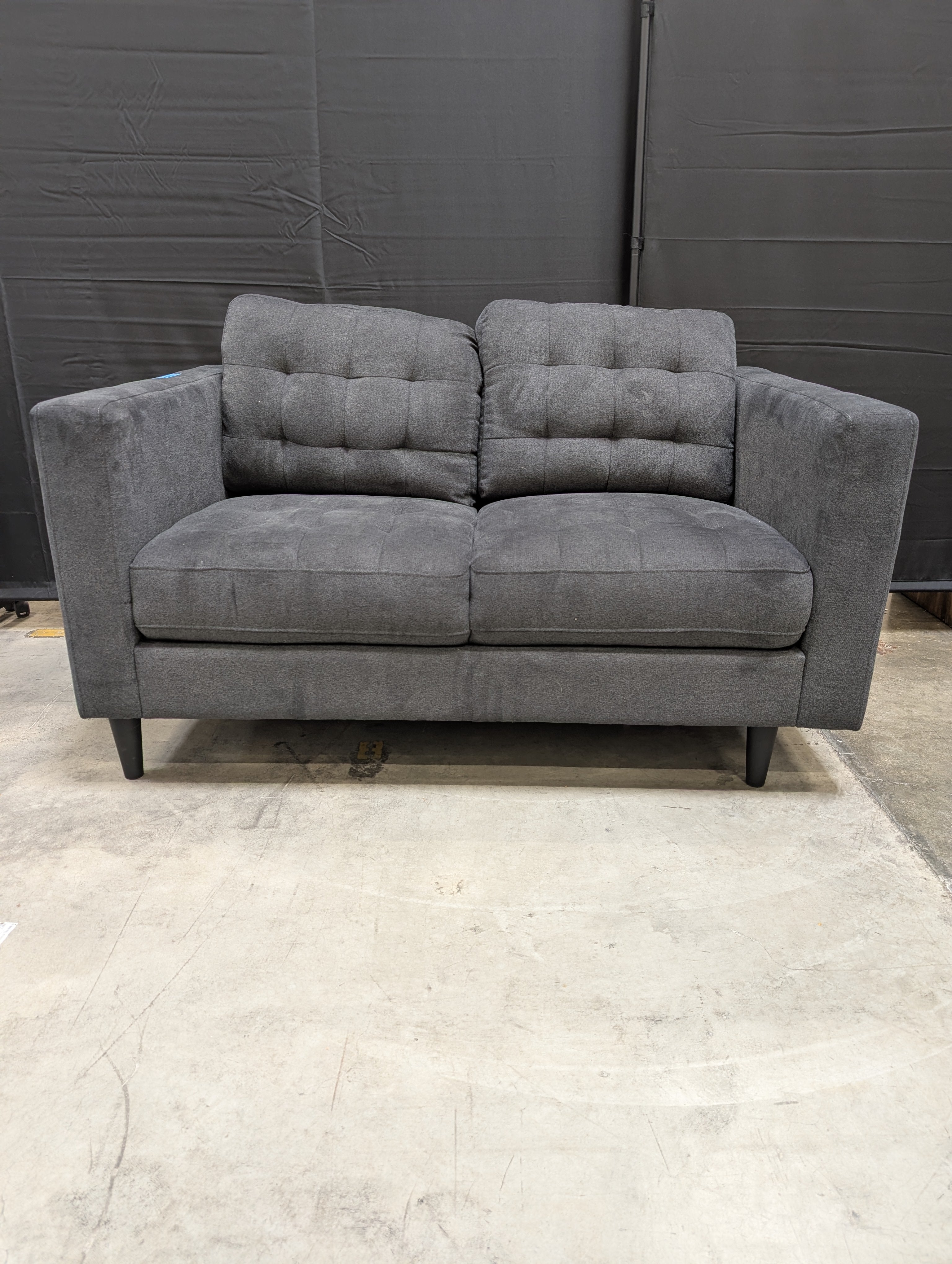 Charcoal Grey Tufted Fabric Loveseat