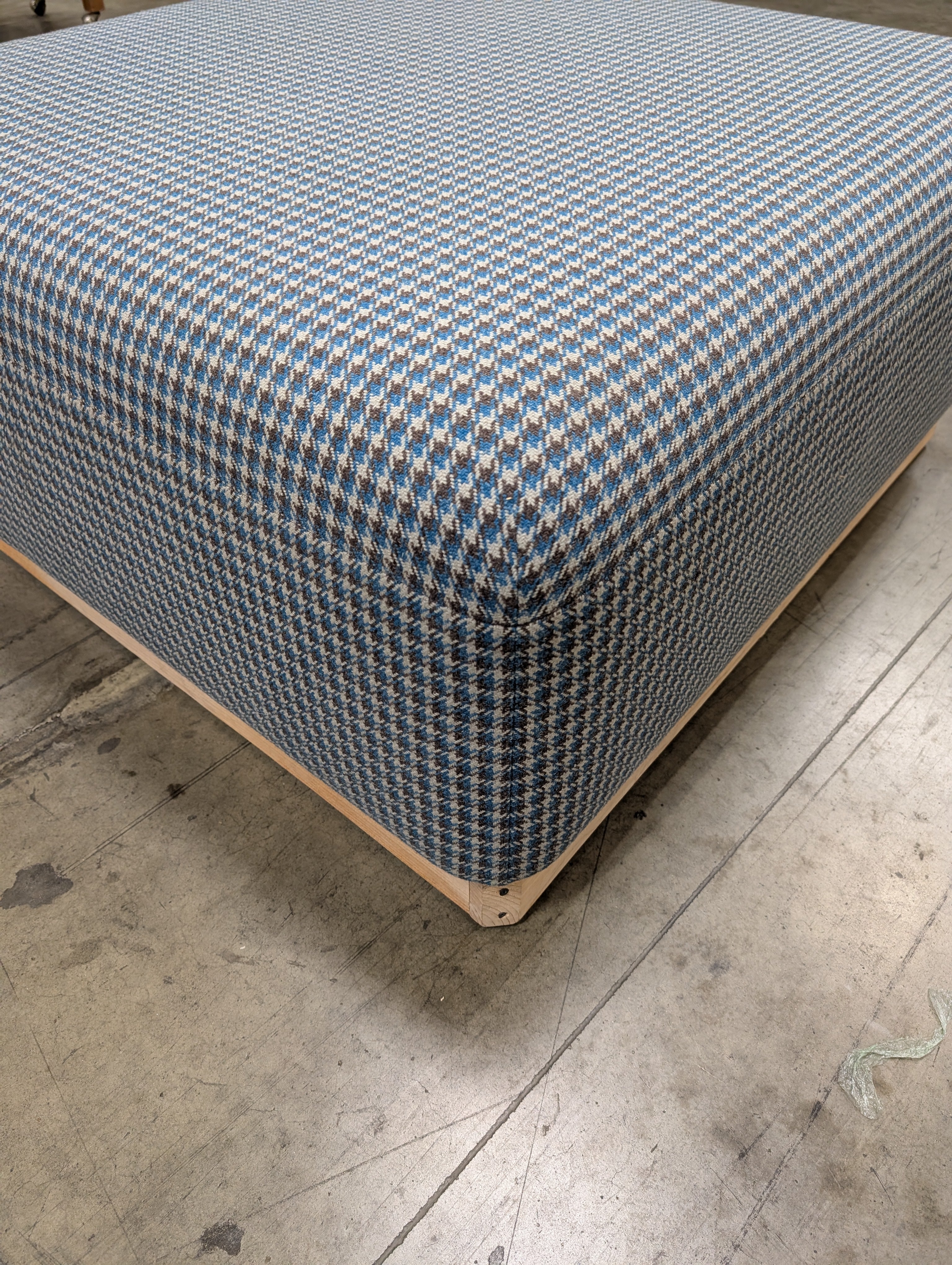 Big Patterned Upholstered Ottoman with Wooden Frame