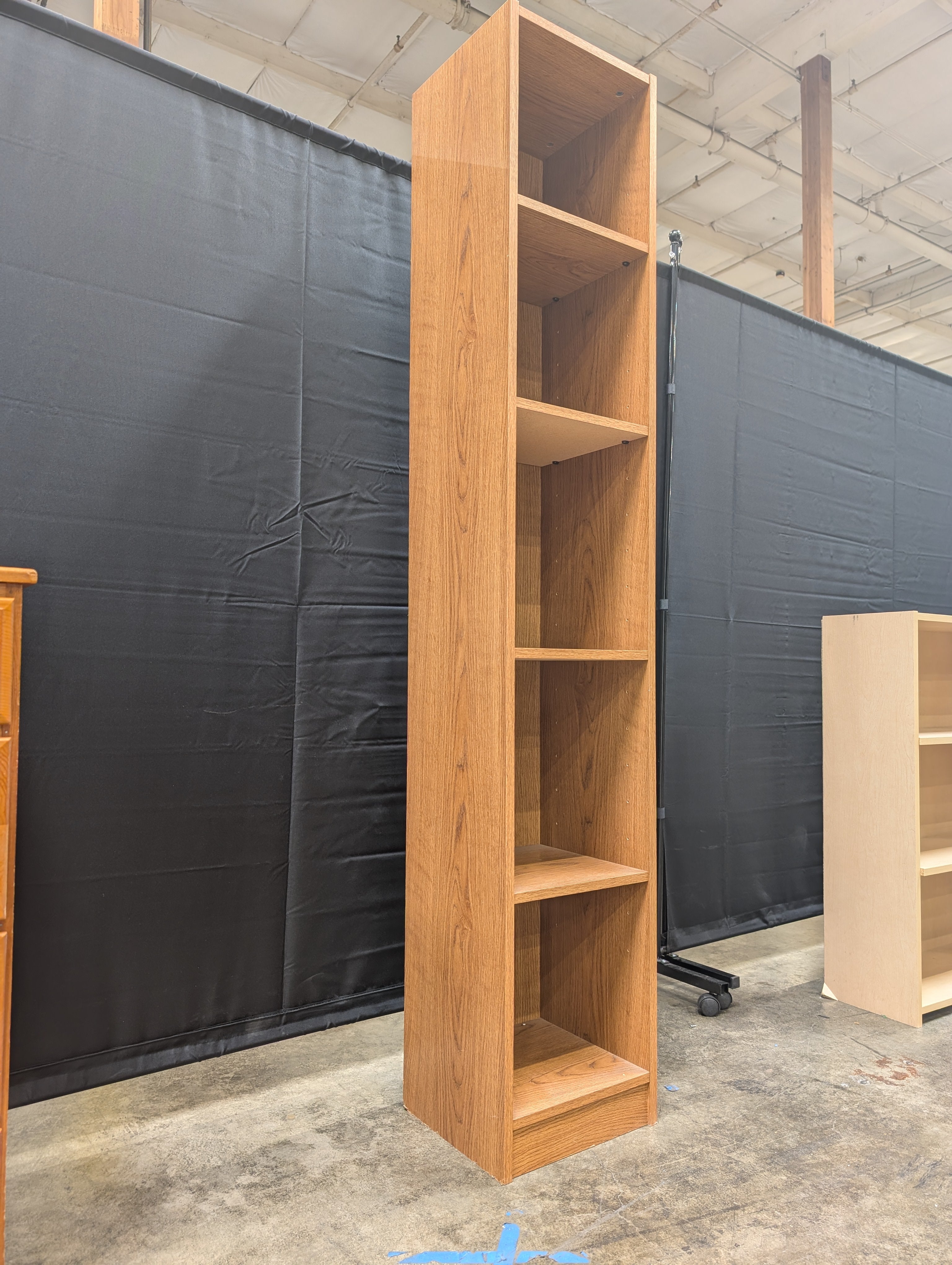 Narrow Five-Shelf Wood Grain Bookcase