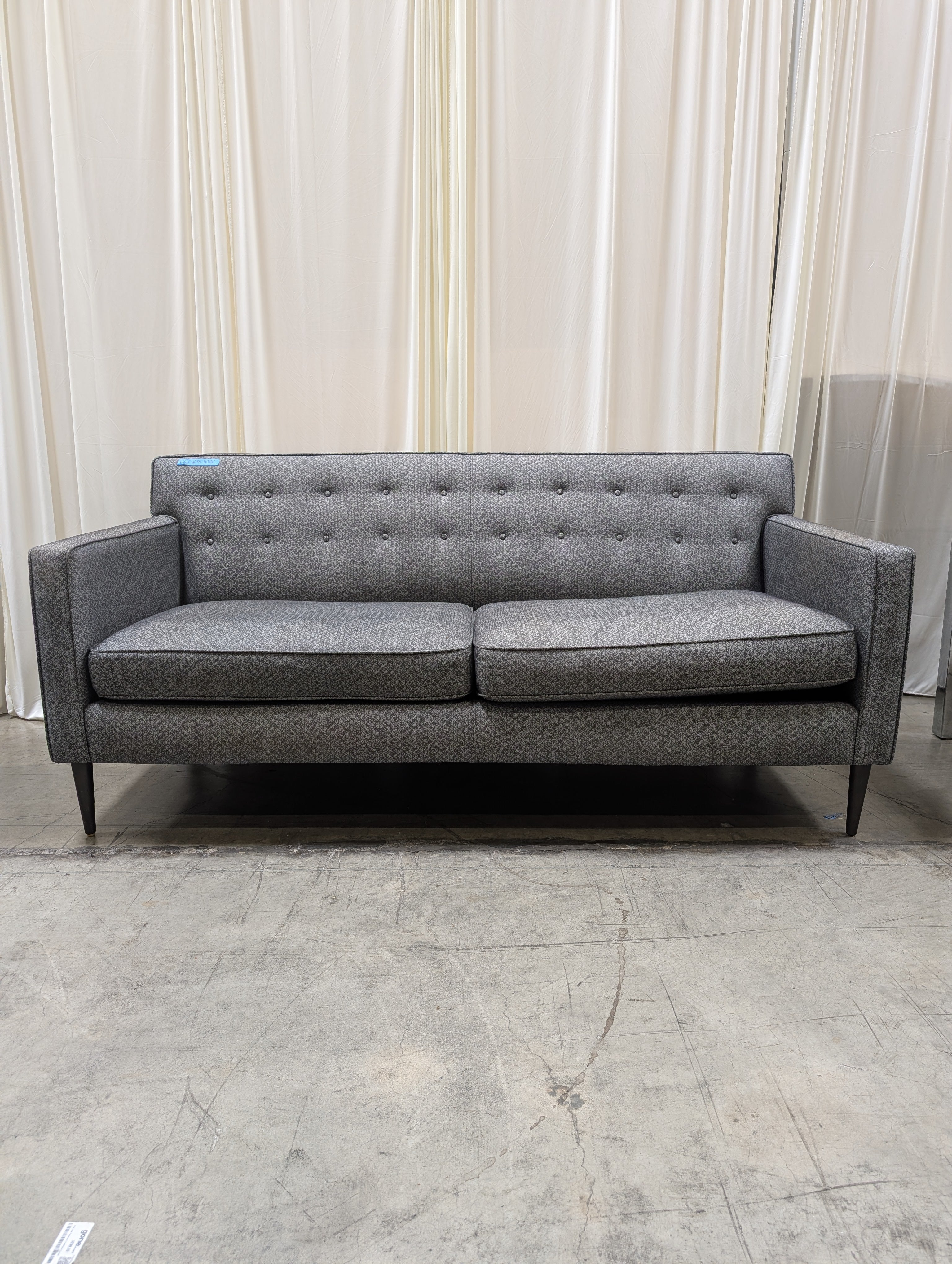 Room&Board Mid-Century Gray Patterned Couch with Button Tufting