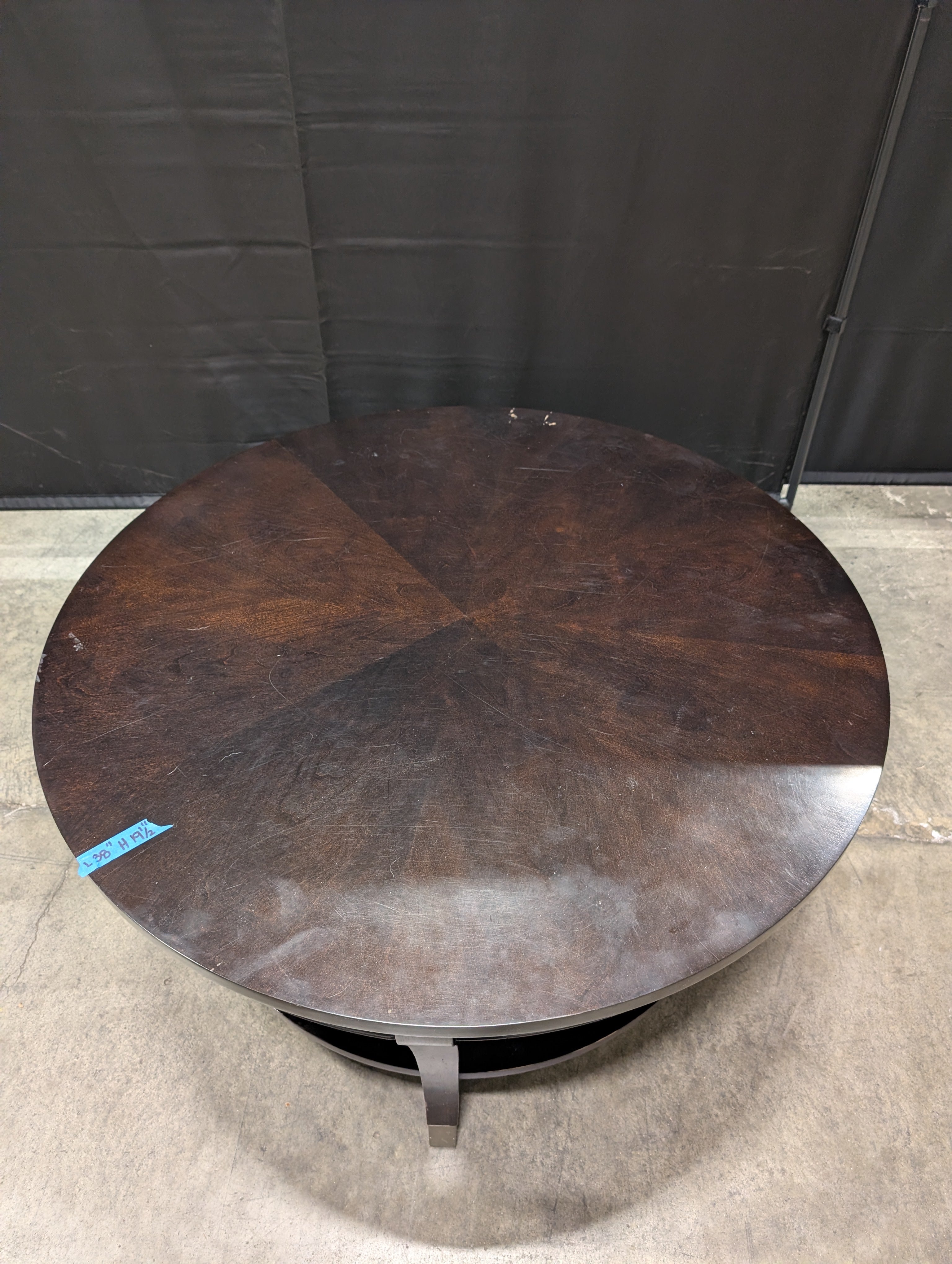 Contemporary Dark Wood Round Coffee Table with Lower Shelf