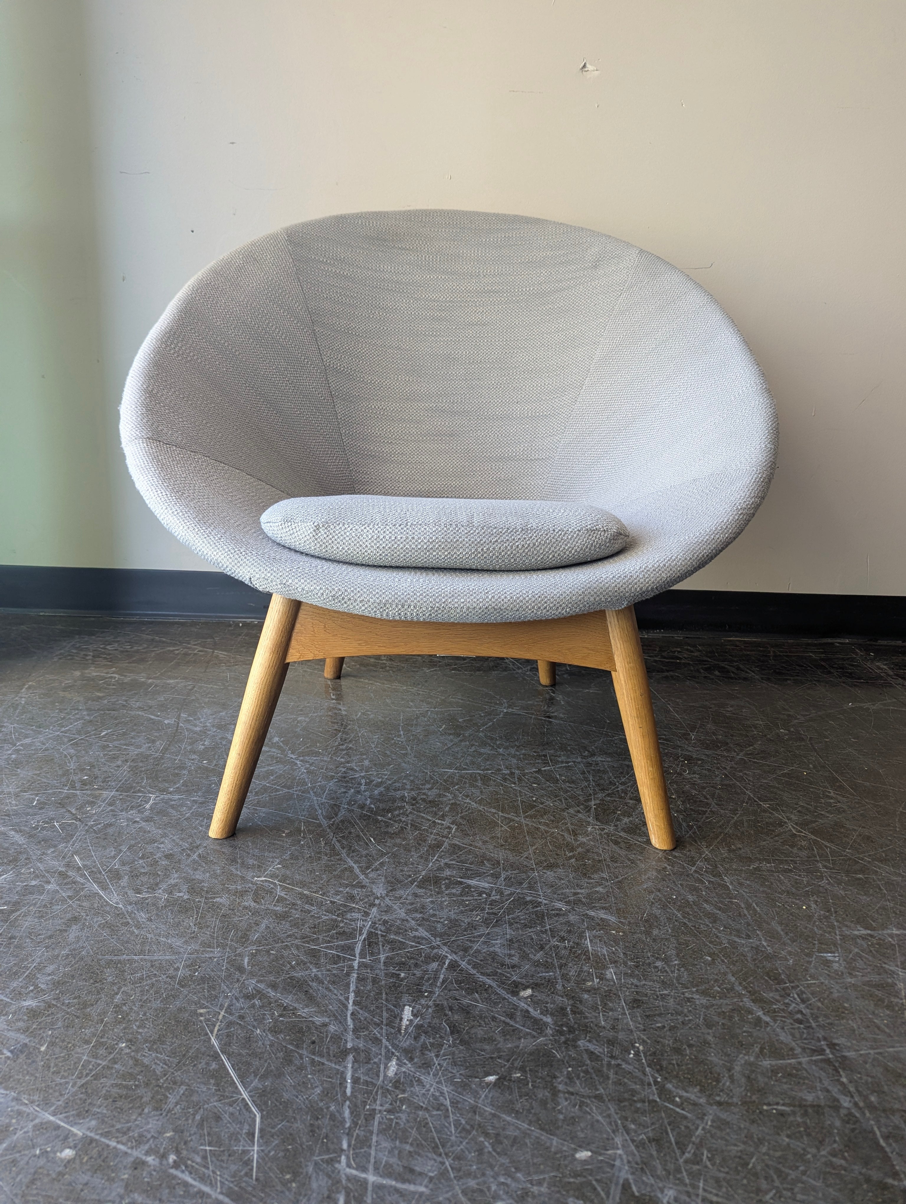 Contemporary Light Grey Fabric Scoop Armchair with Tapered Wood Legs