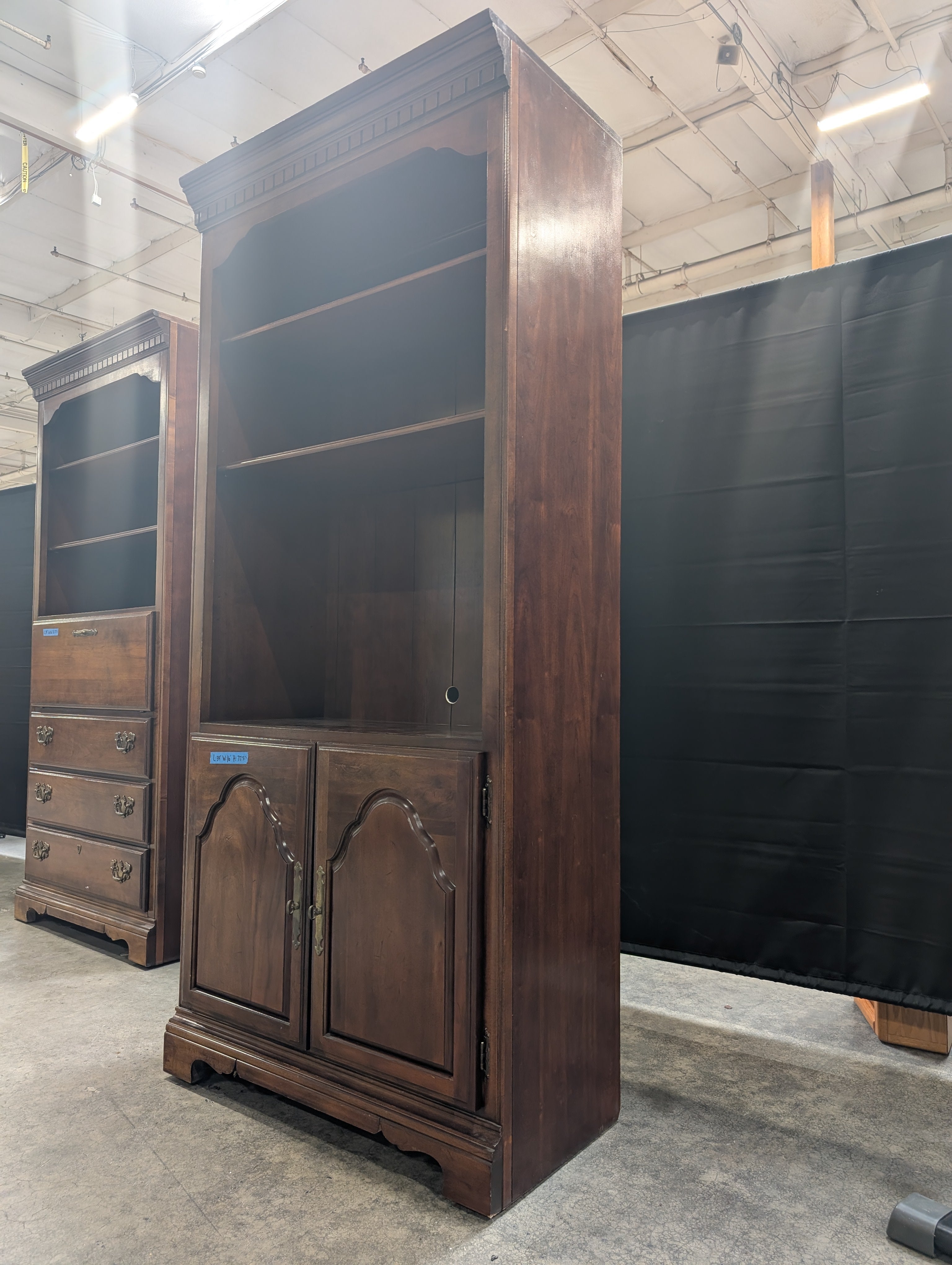 Traditional Cherry Wood Bookcase with Lower Cabinet