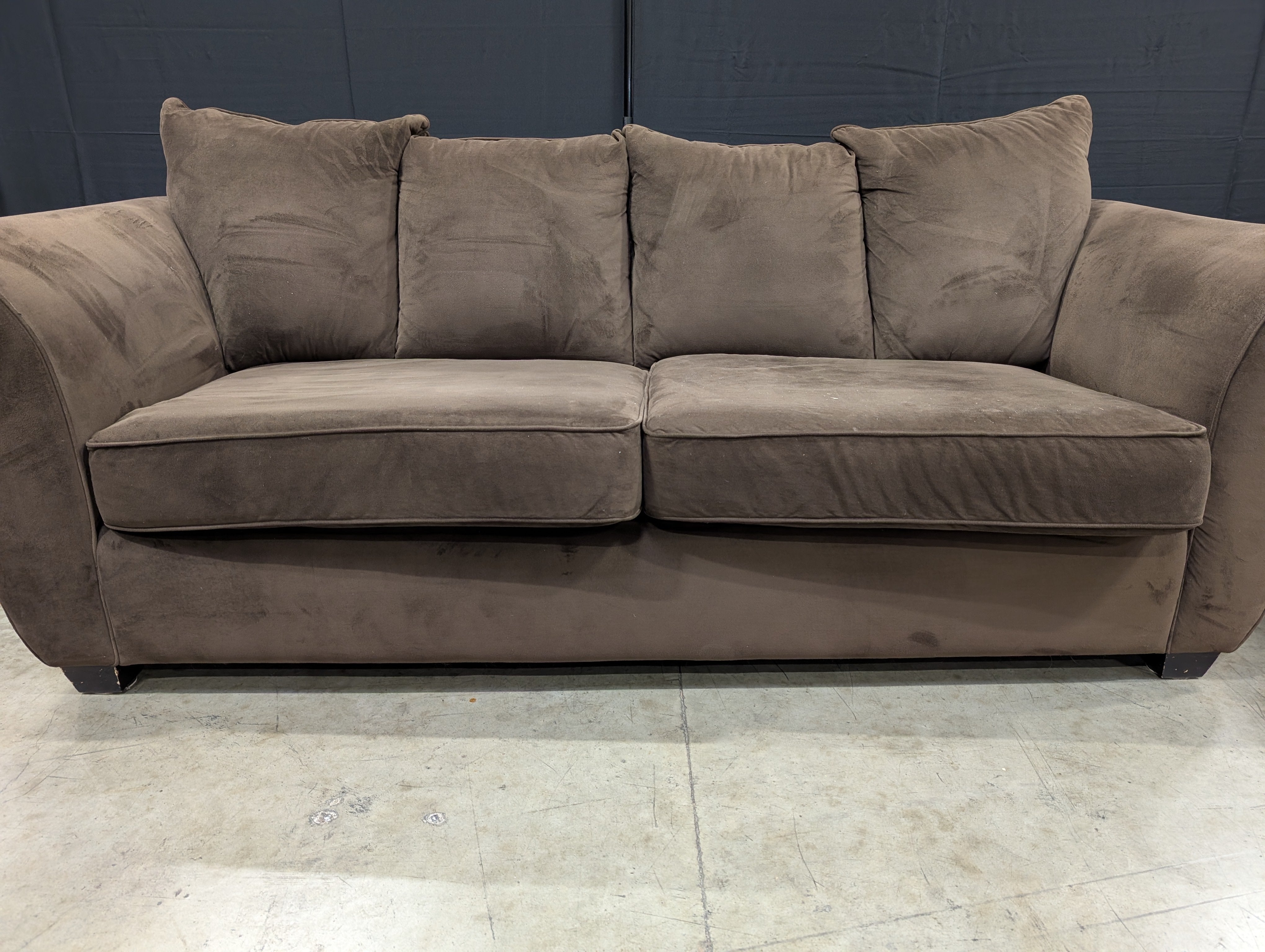 Dark Brown Three-Seater Rolled Arm Sofa