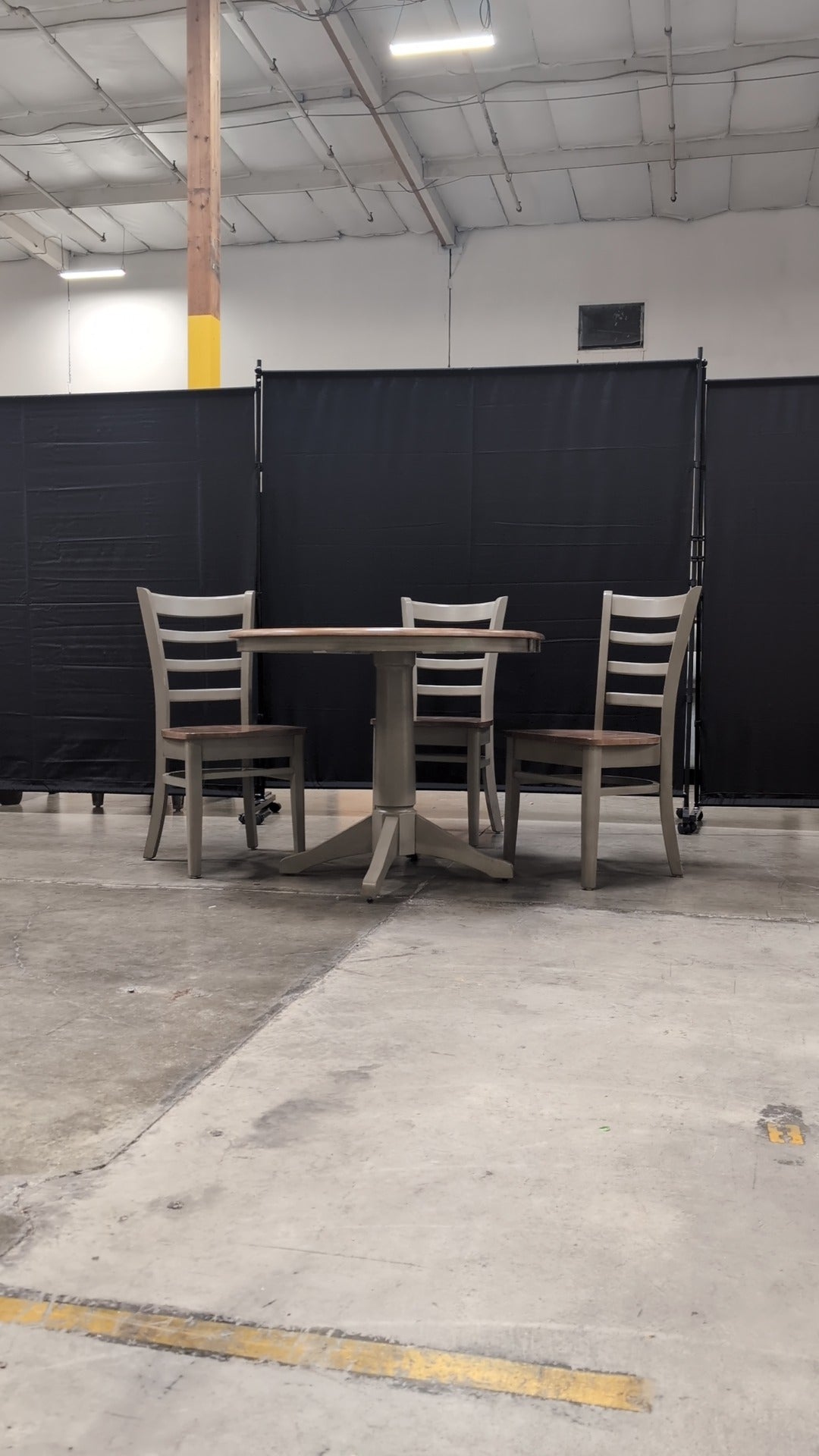 Space-Saving Drop-Leaf Dining Table with Three Two-Tone Ladder-Back Chairs