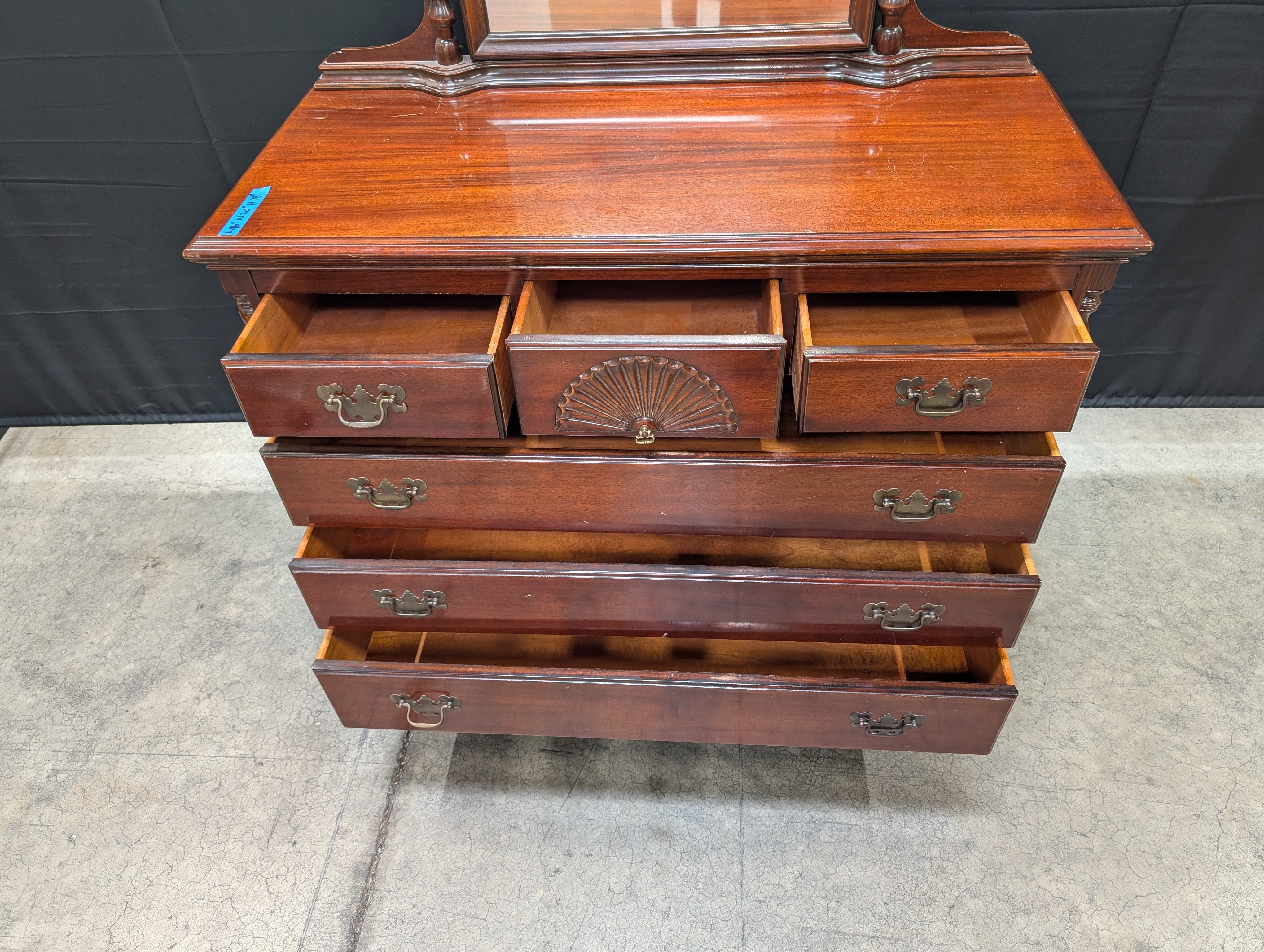 Traditional Carved Wood Dresser with Attached Mirror