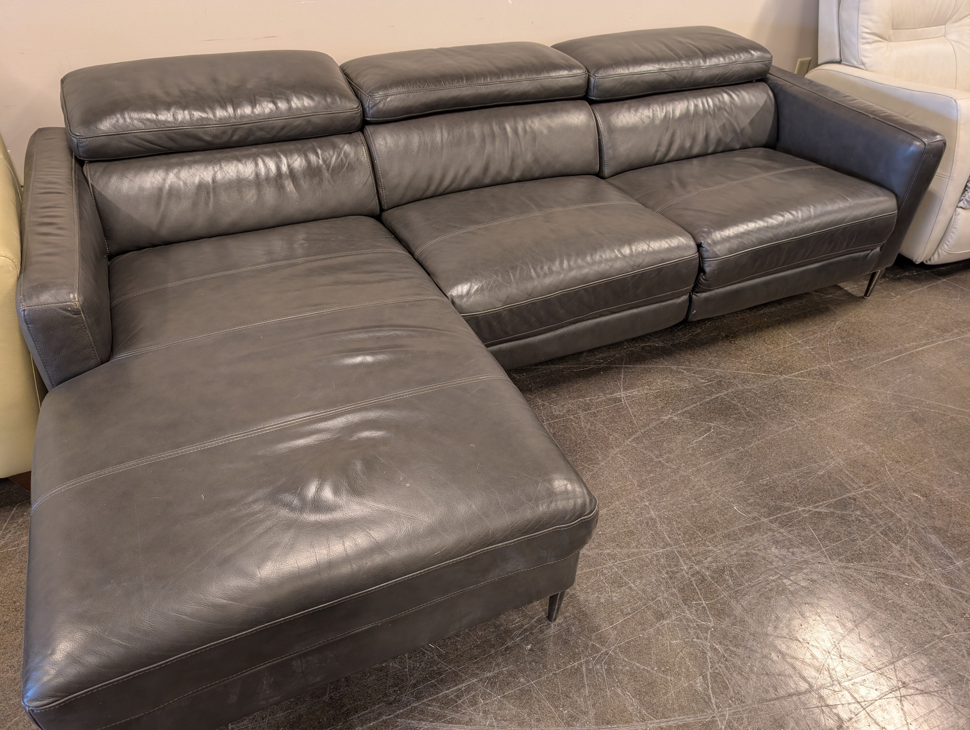 Grey Leather Reclining Sectional Sofa