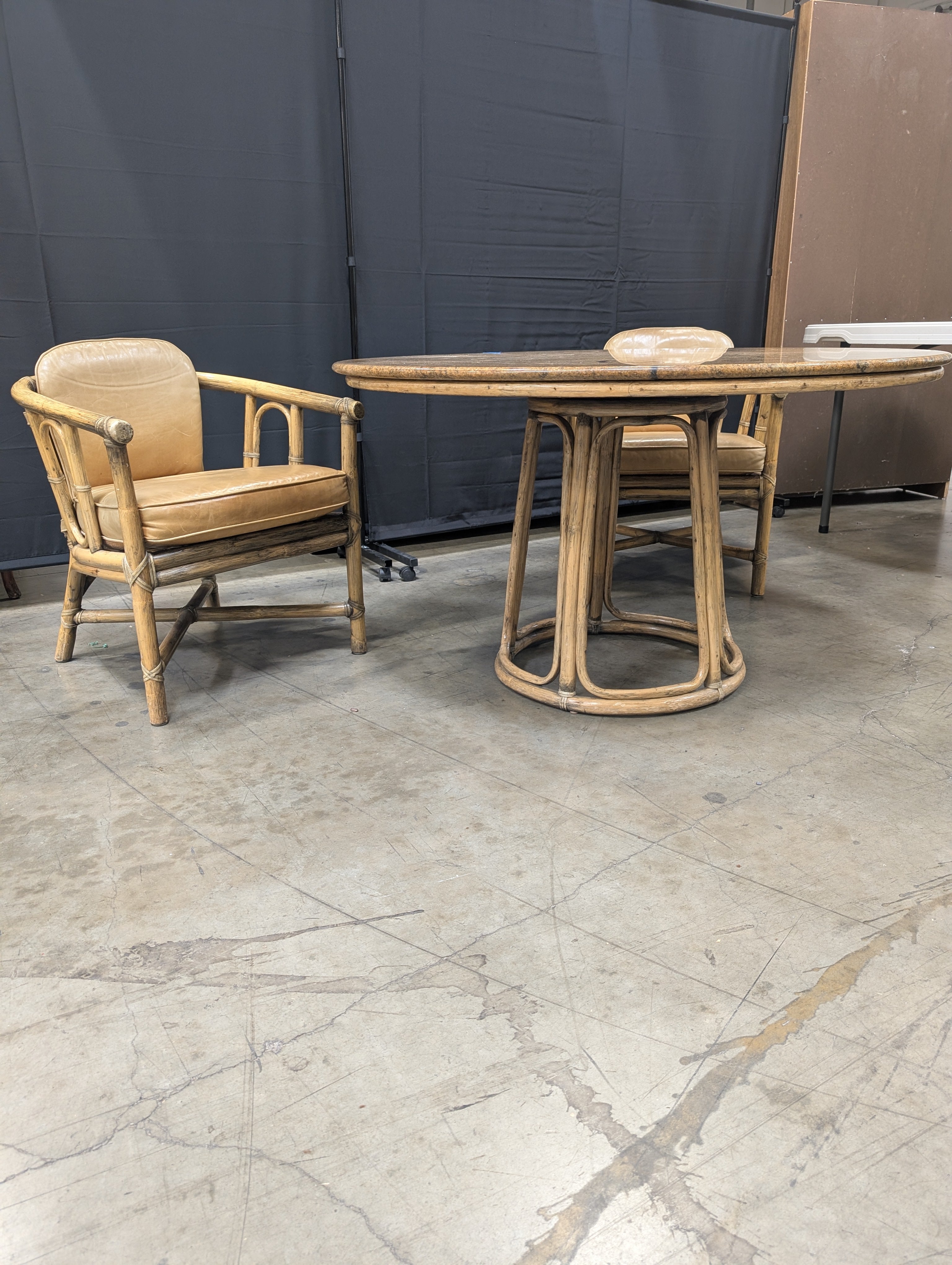 Vintage Bamboo Barrel Chairs and Marble dining table