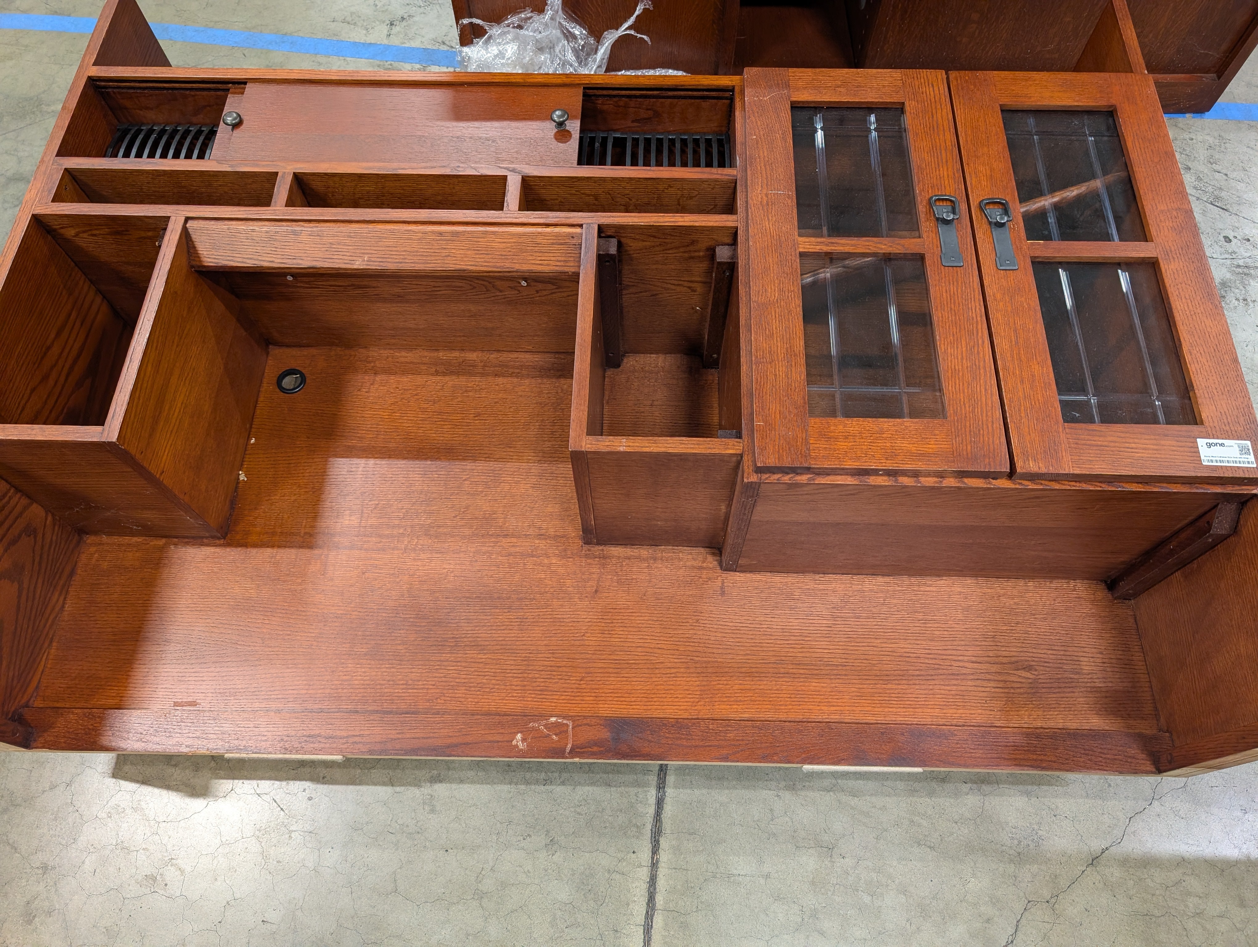 Sturdy Wood Craftsman Style Desk with Integrated Hutch and Storage