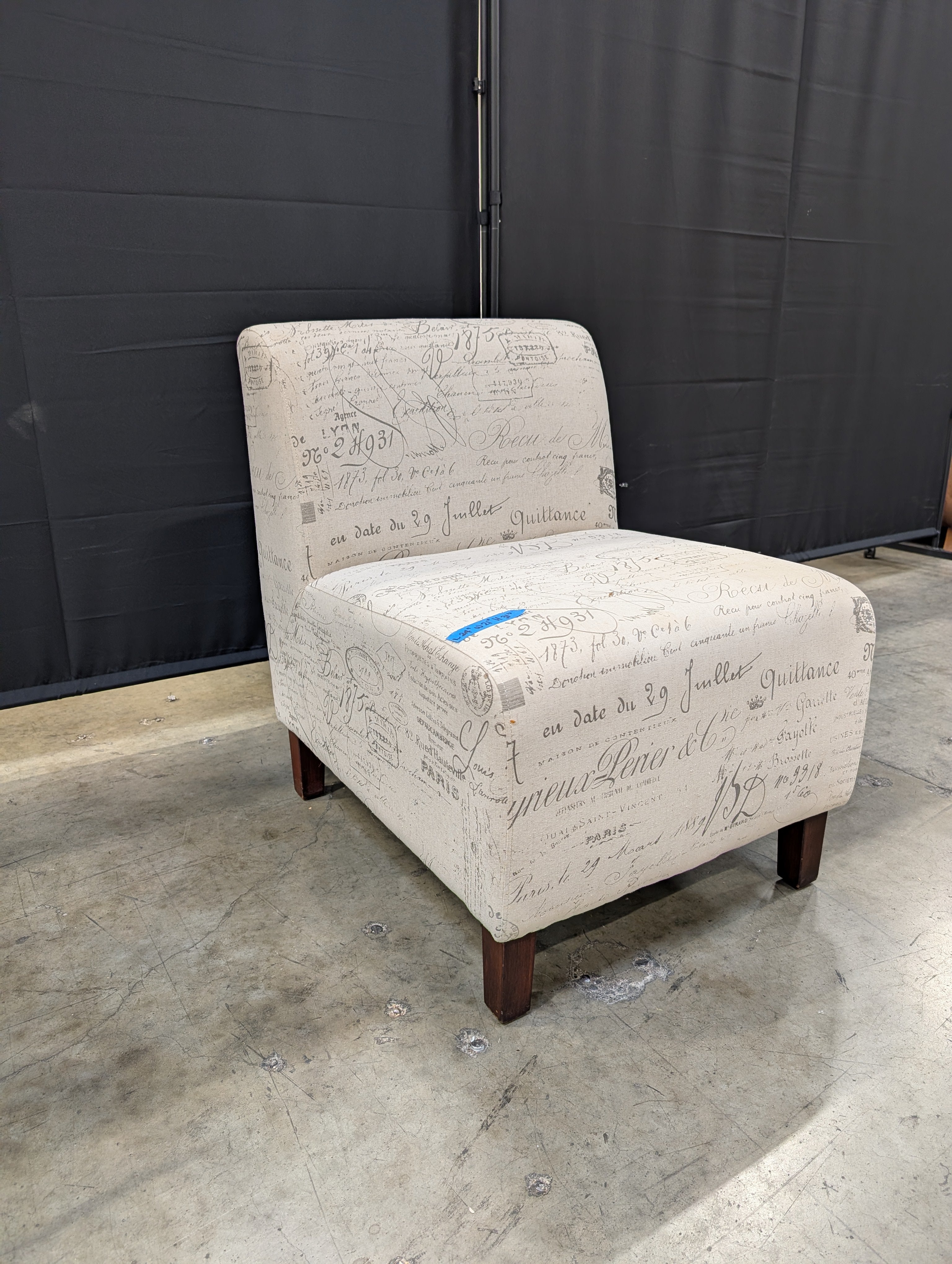 Parisian Script Upholstered Armless Accent Chair used