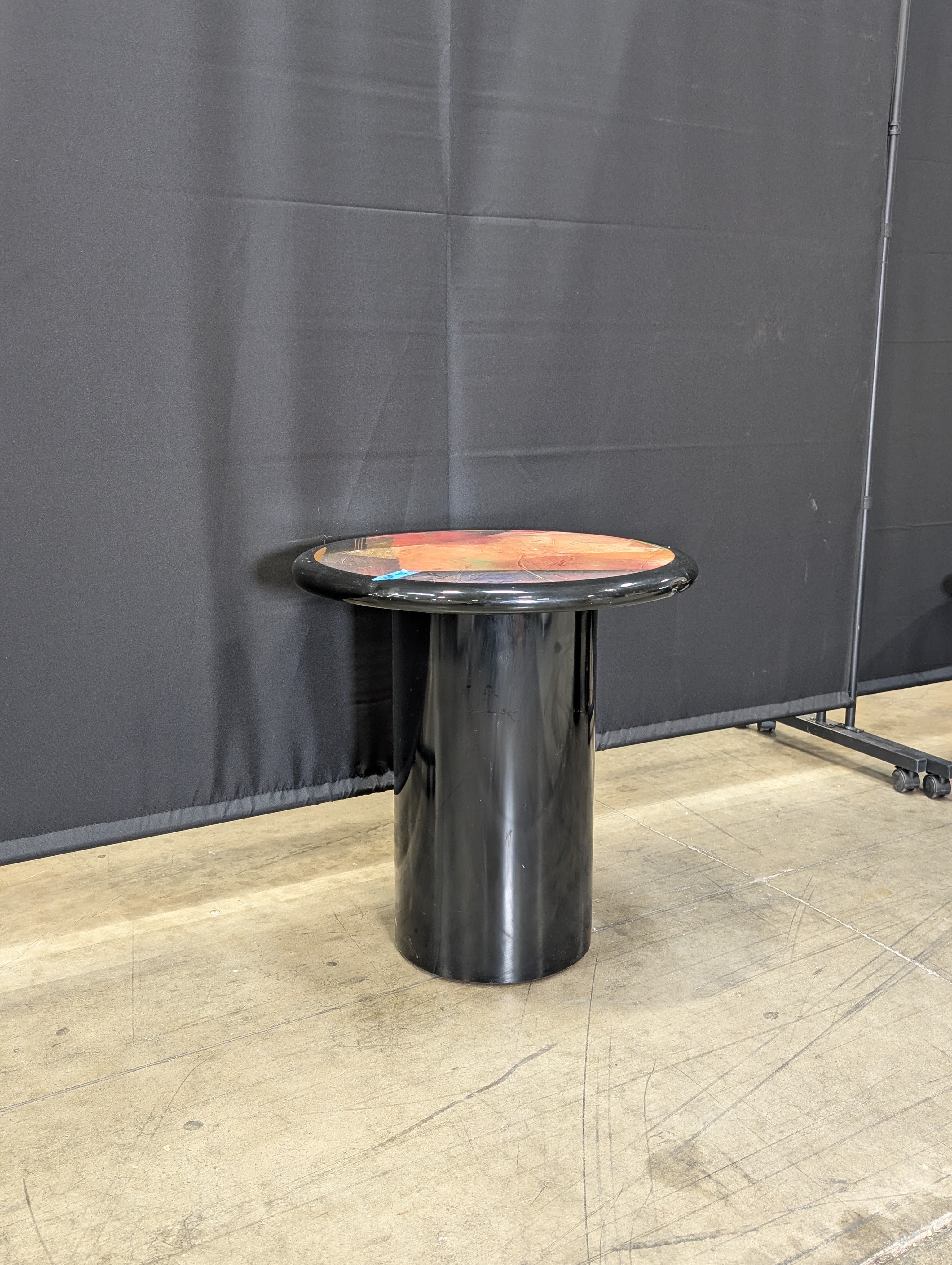 Vibrant Abstract Round Accent Table Black Pedestal Base
