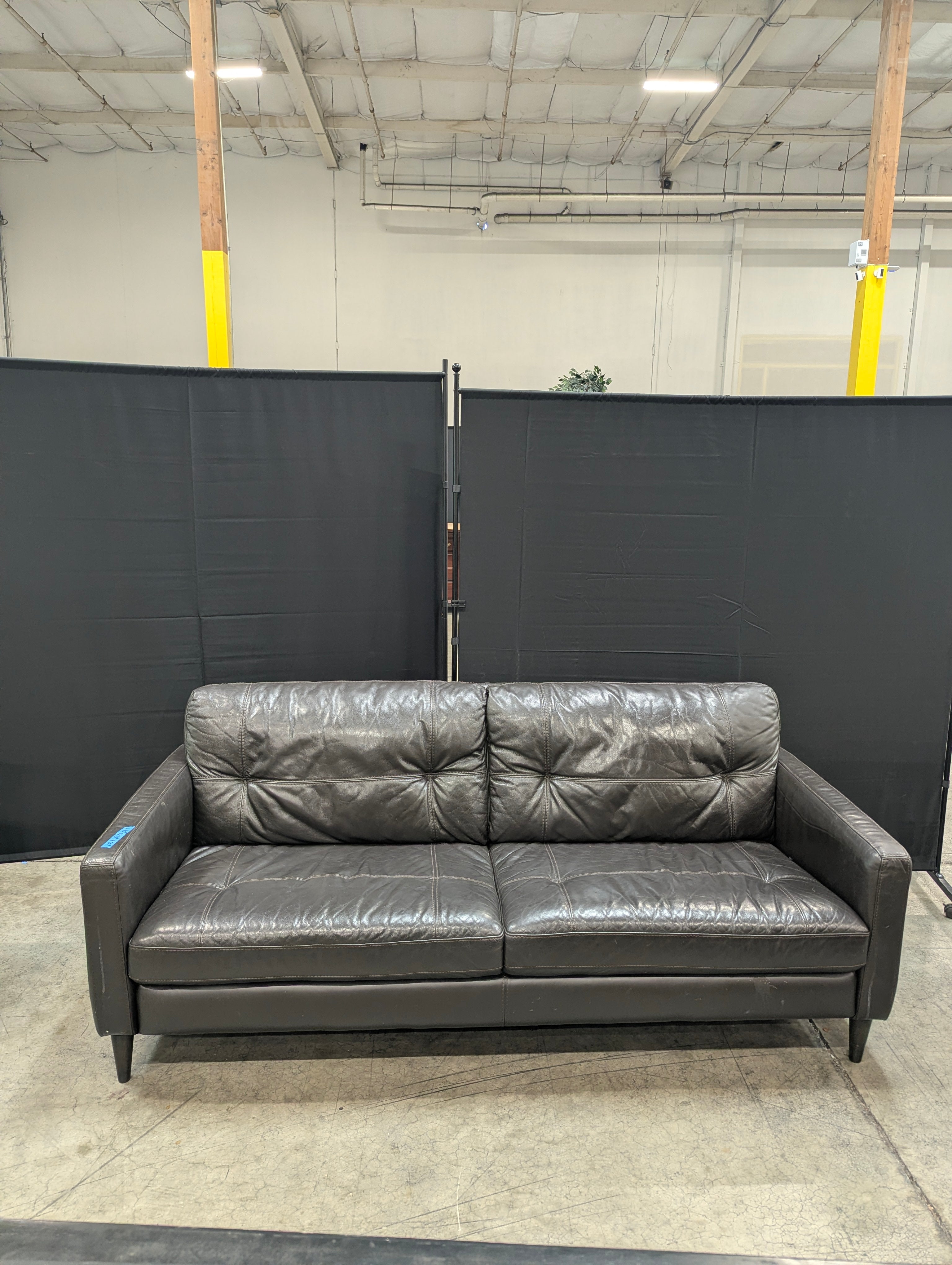 Contemporary Dark Brown Leather Two-Seater Sofa