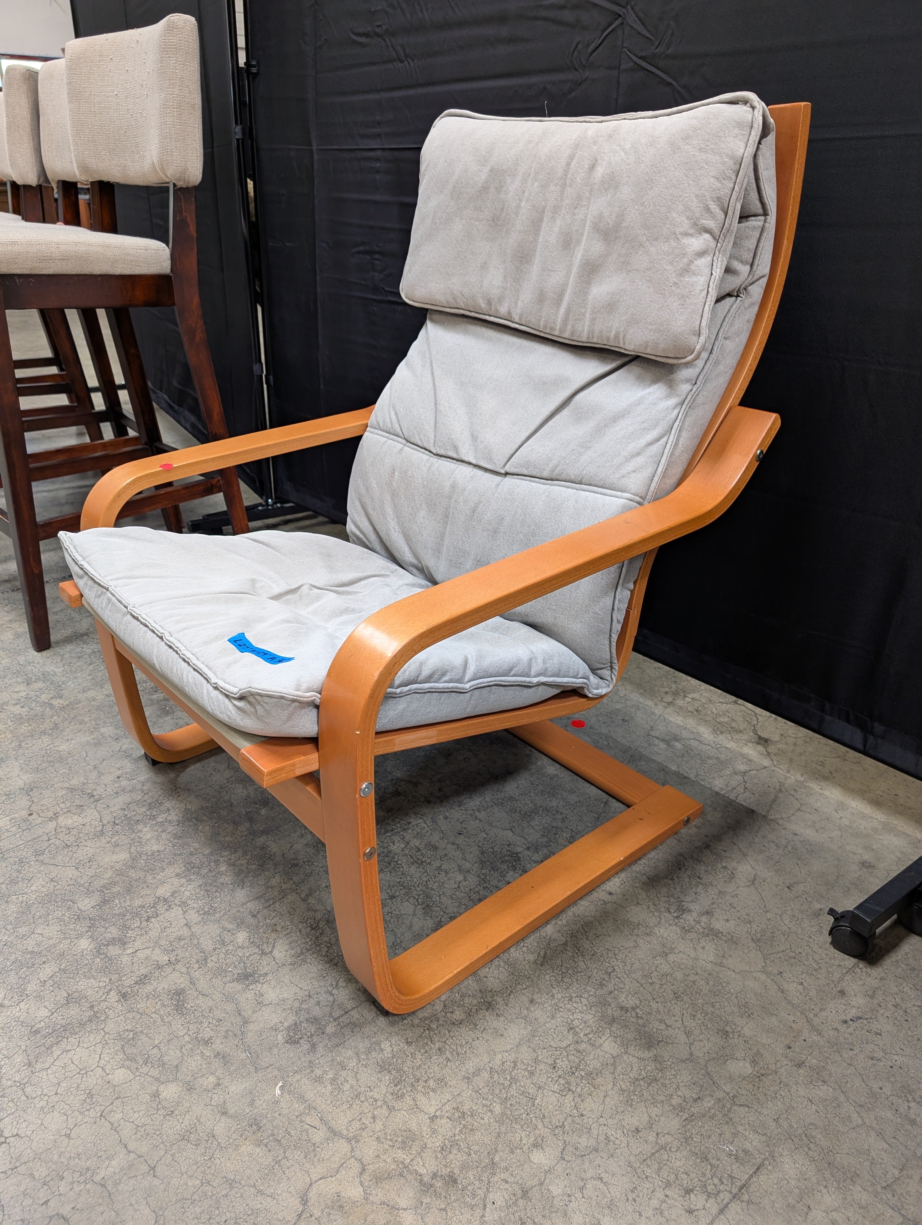 Bentwood Lounge Armchair with Grey Cushions
