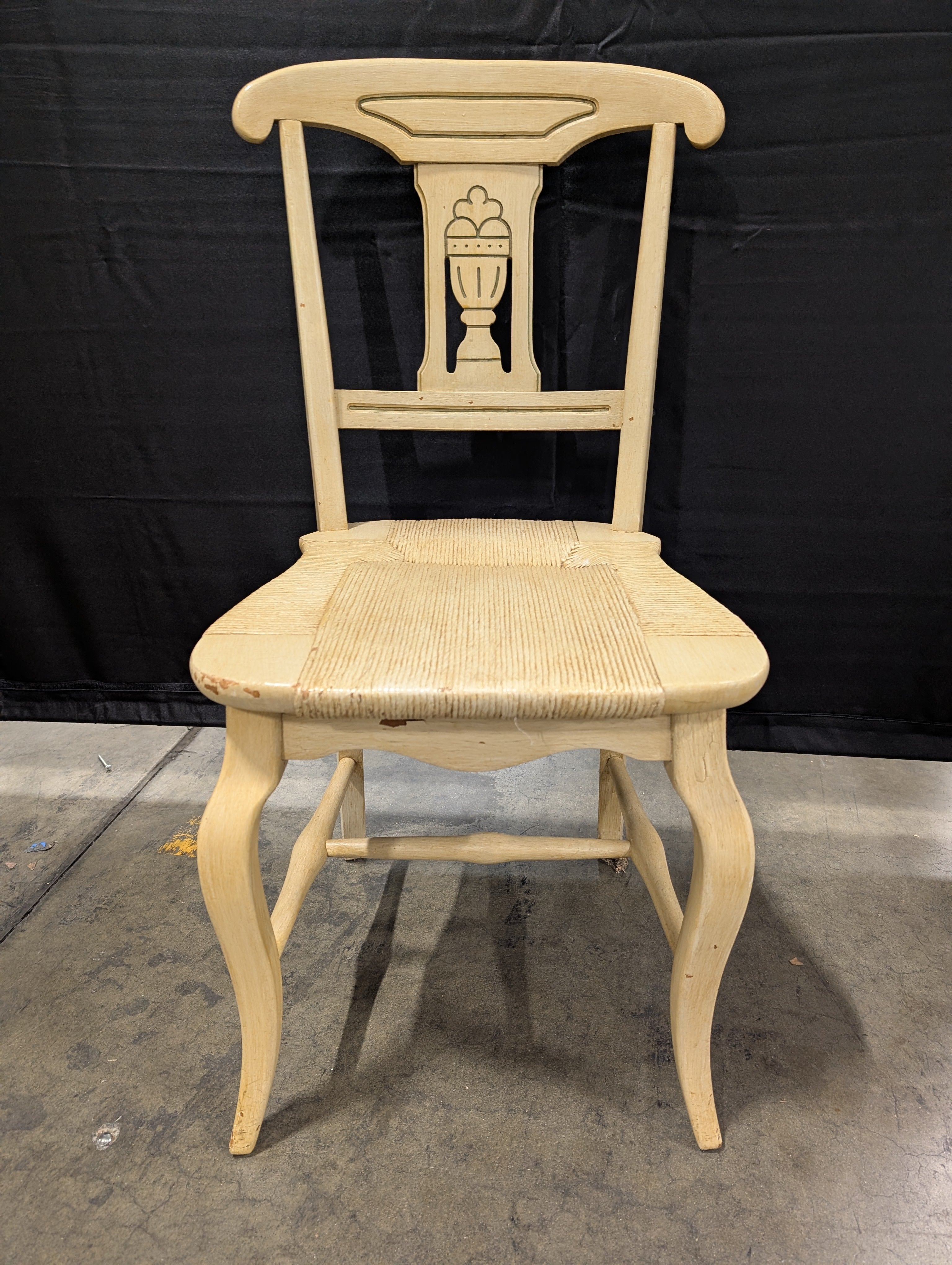 Carved Wood Dining Chair with Woven Rush Seat