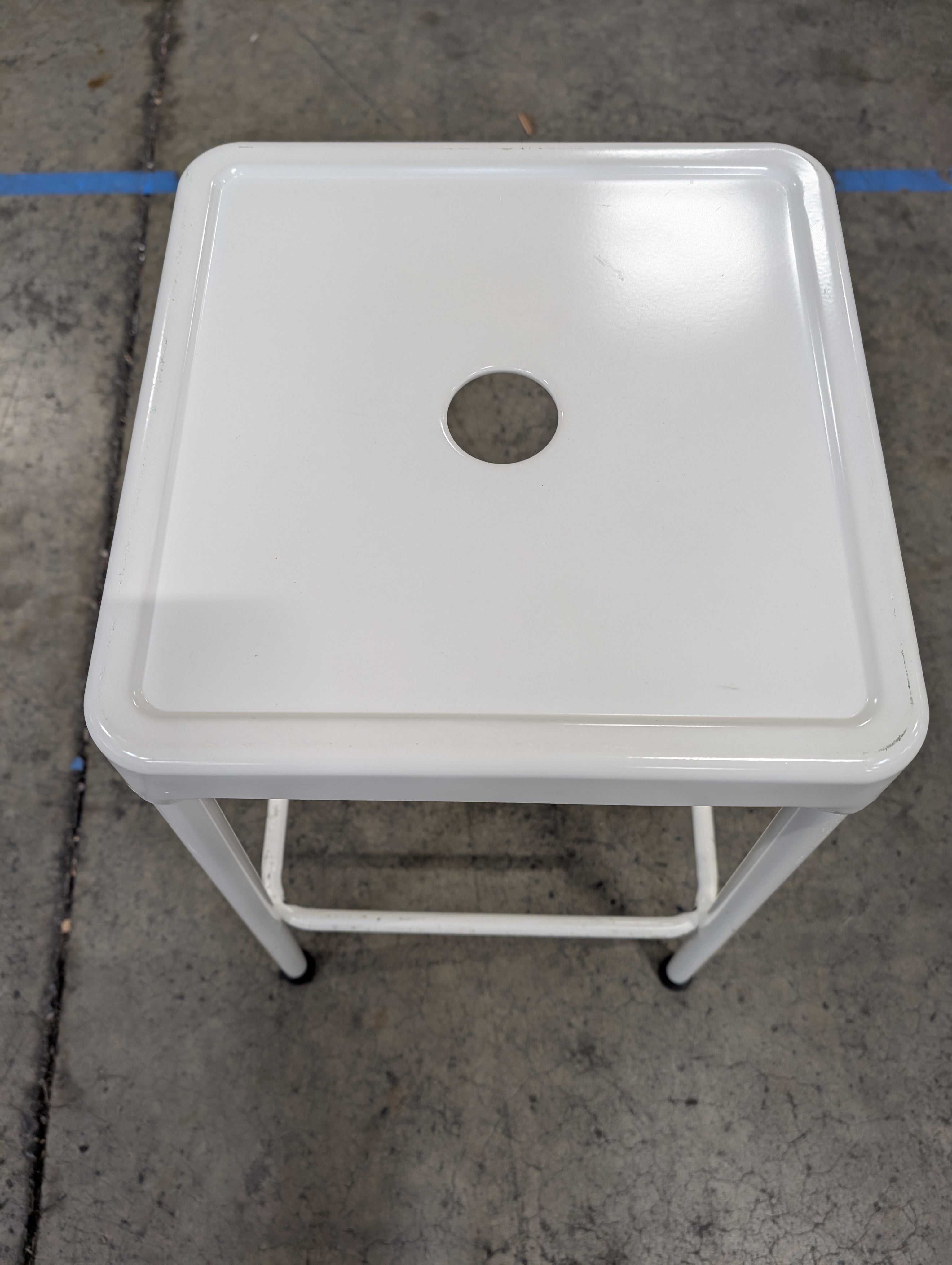 Modern Industrial White Metal Stool with Round Cutout