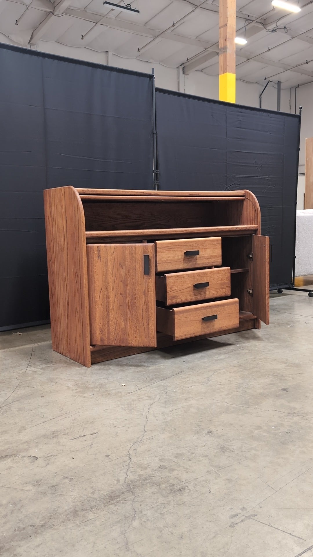 Hardwood Media Console with Storage and Drawers