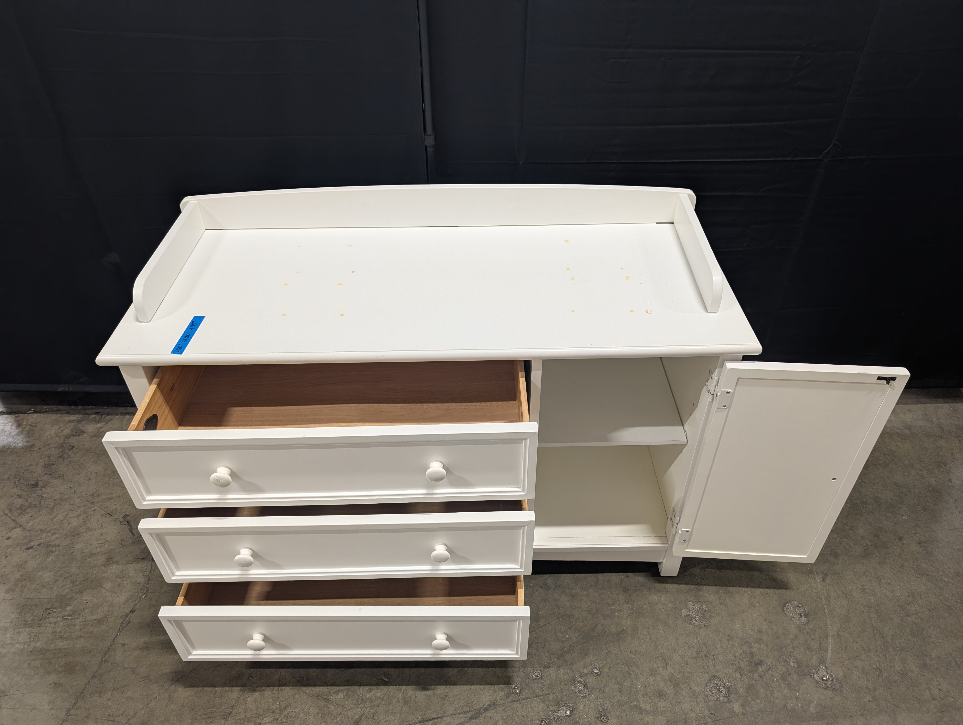 Bonavita Fine Children's White Wood Three-Drawer Dresser with Cabinet Door