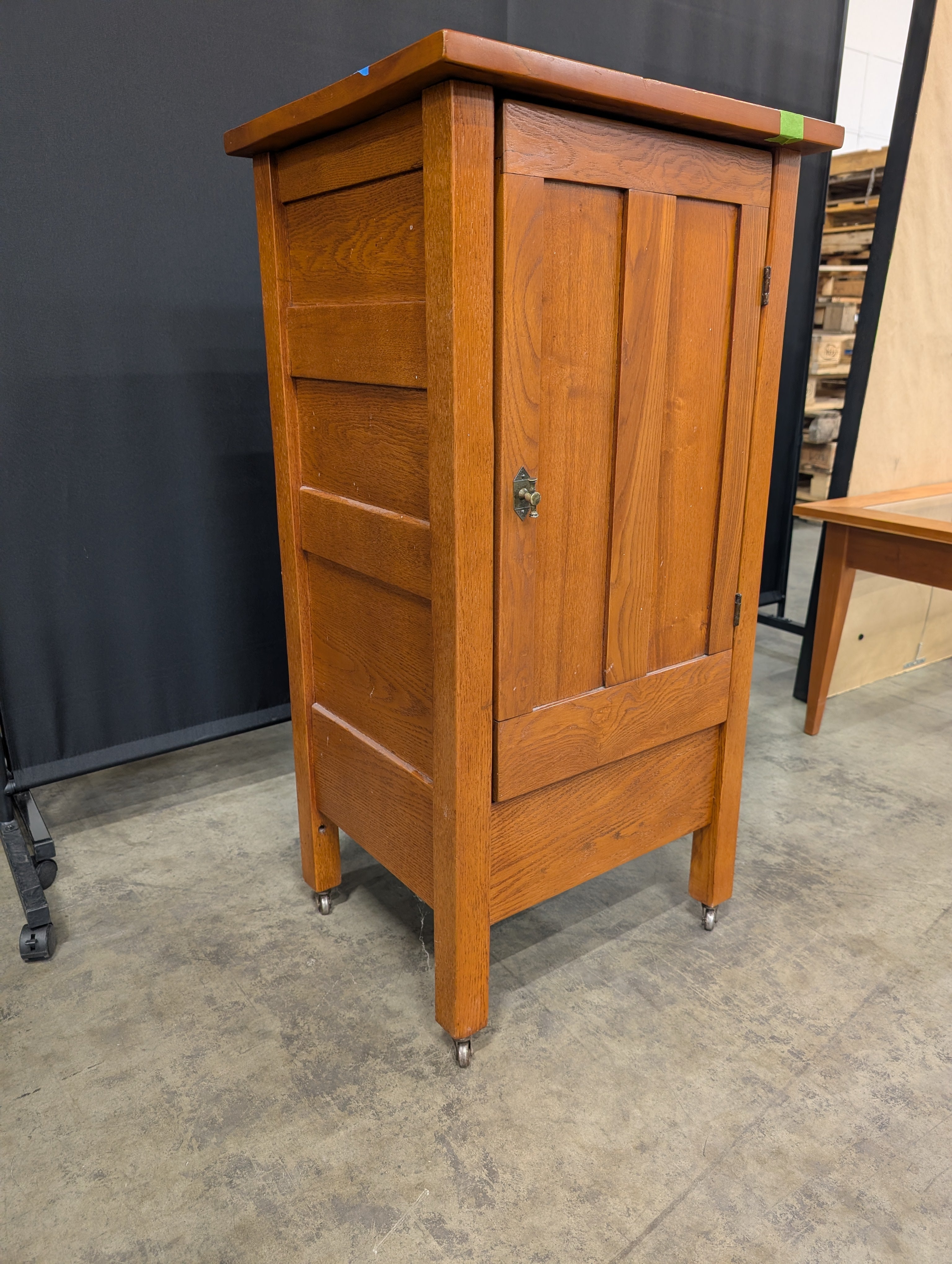 Paneled Oak Arts and Crafts Cabinet with Casters