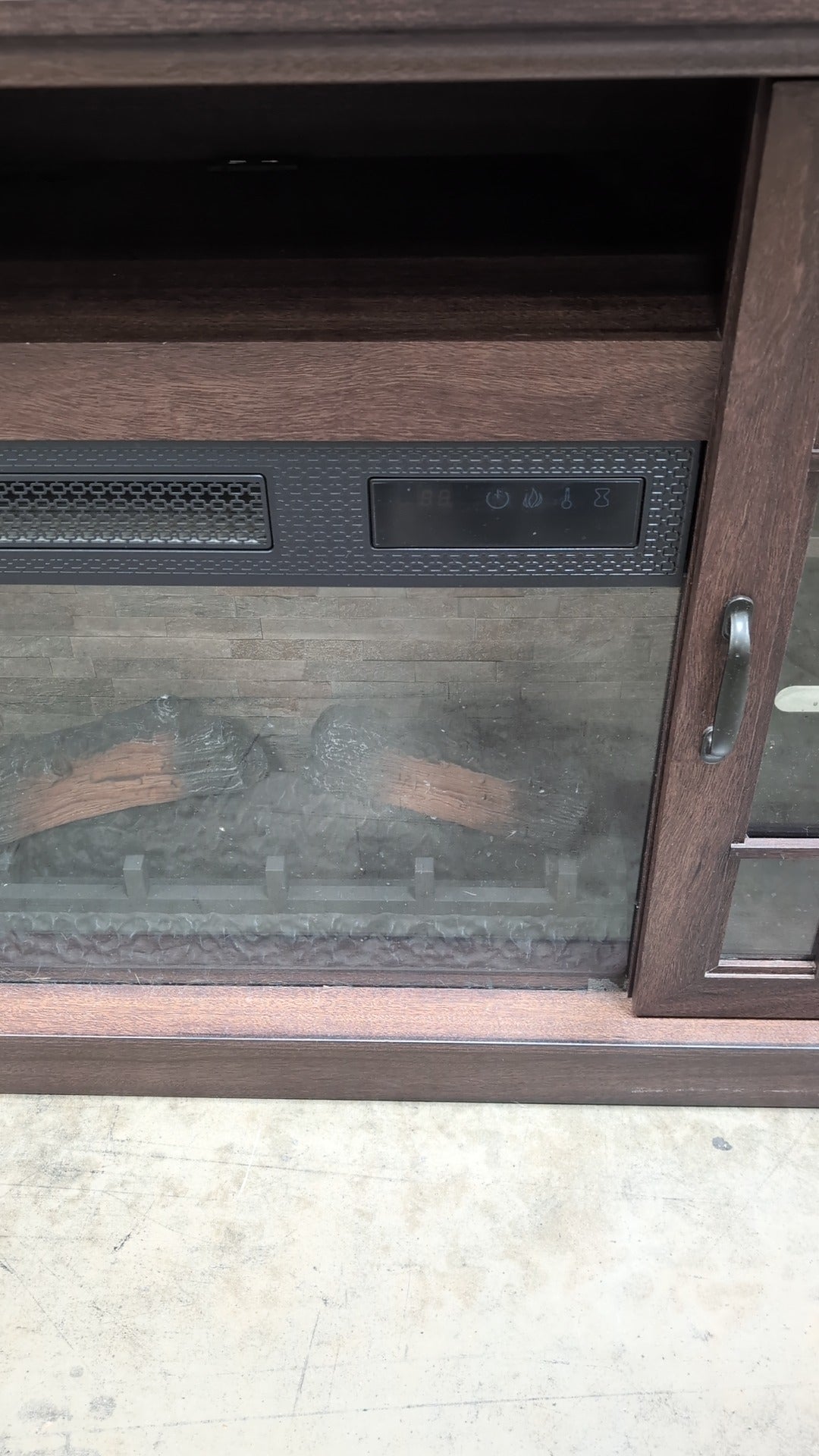 Dark Brown Wood Composite Media Console with Electric Fireplace