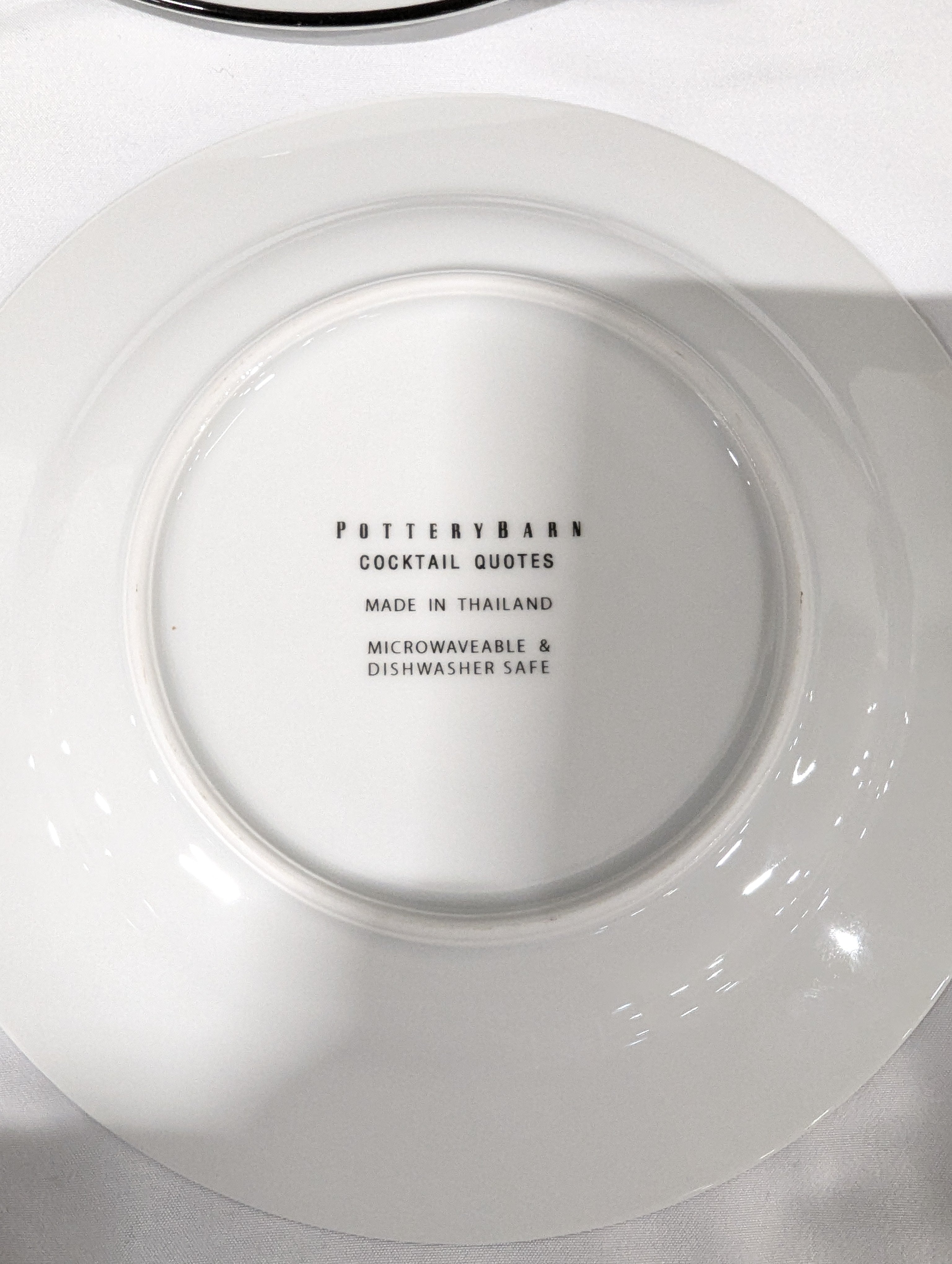 Whimsical White Ceramic Plate with Cocktail Quote Black Rim