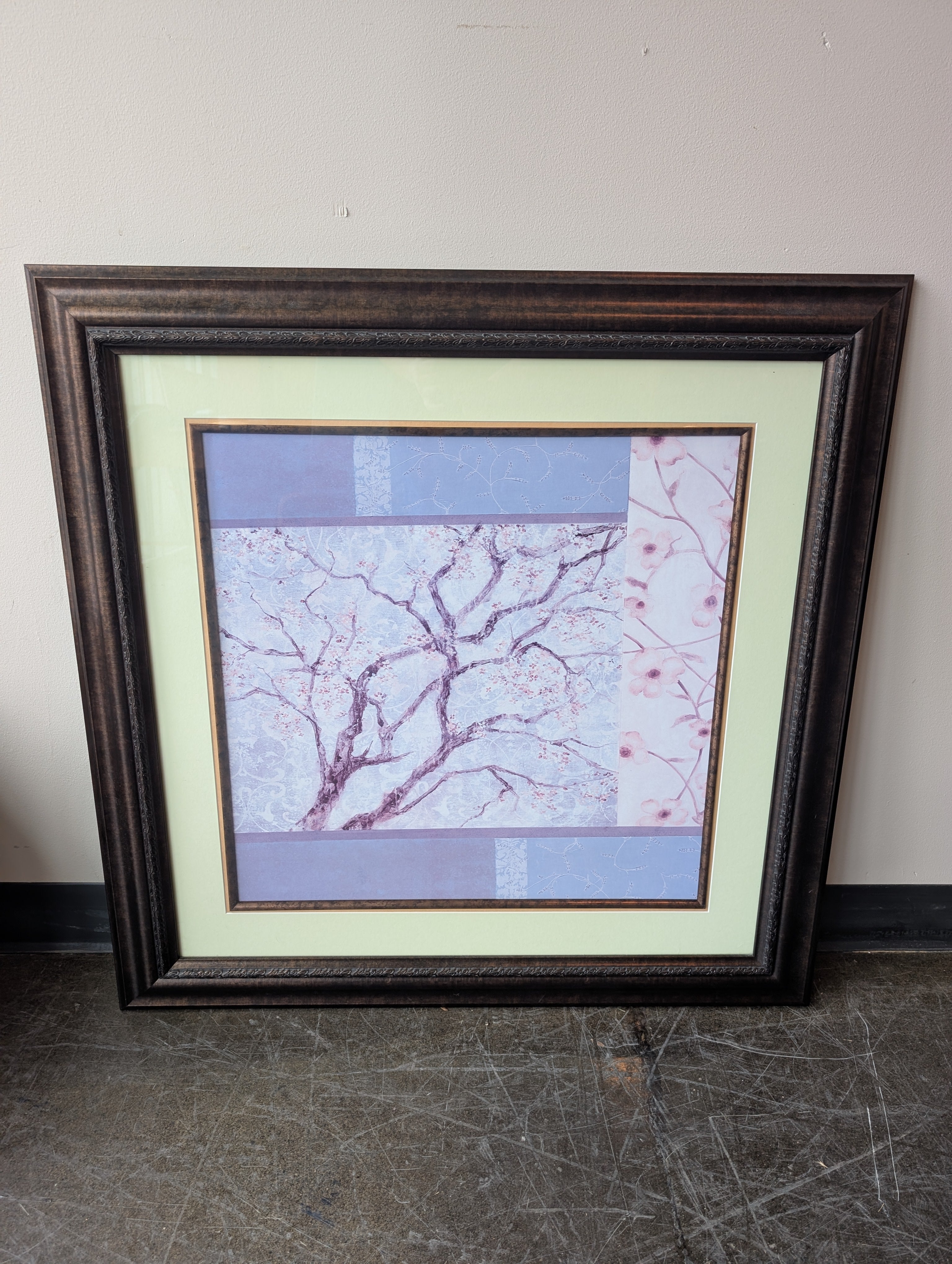Decorative Framed Cherry Blossom Tree Wall Art with Dual Matting
