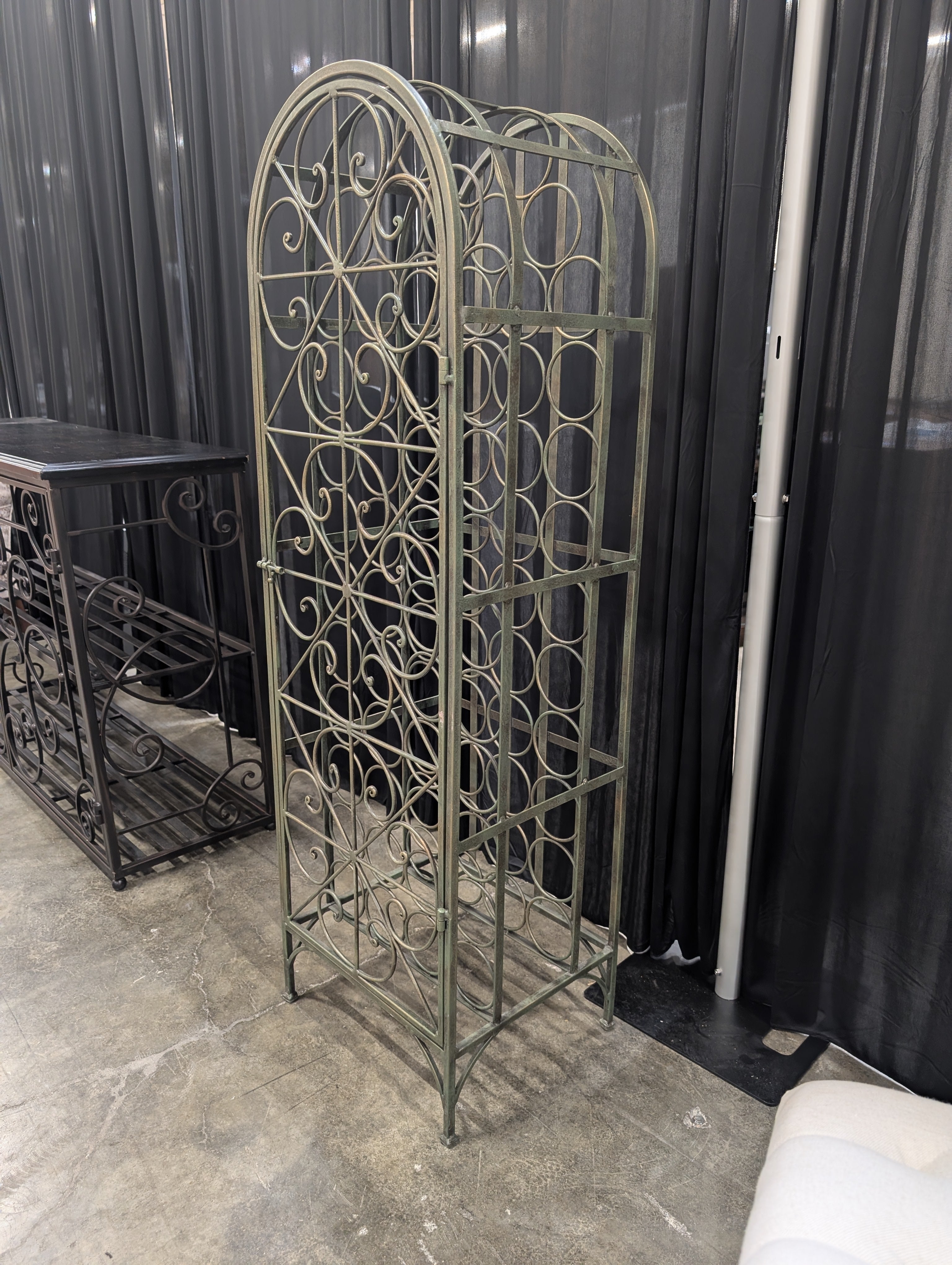 Ornate Bronze Metal Wine Rack with Arched Top