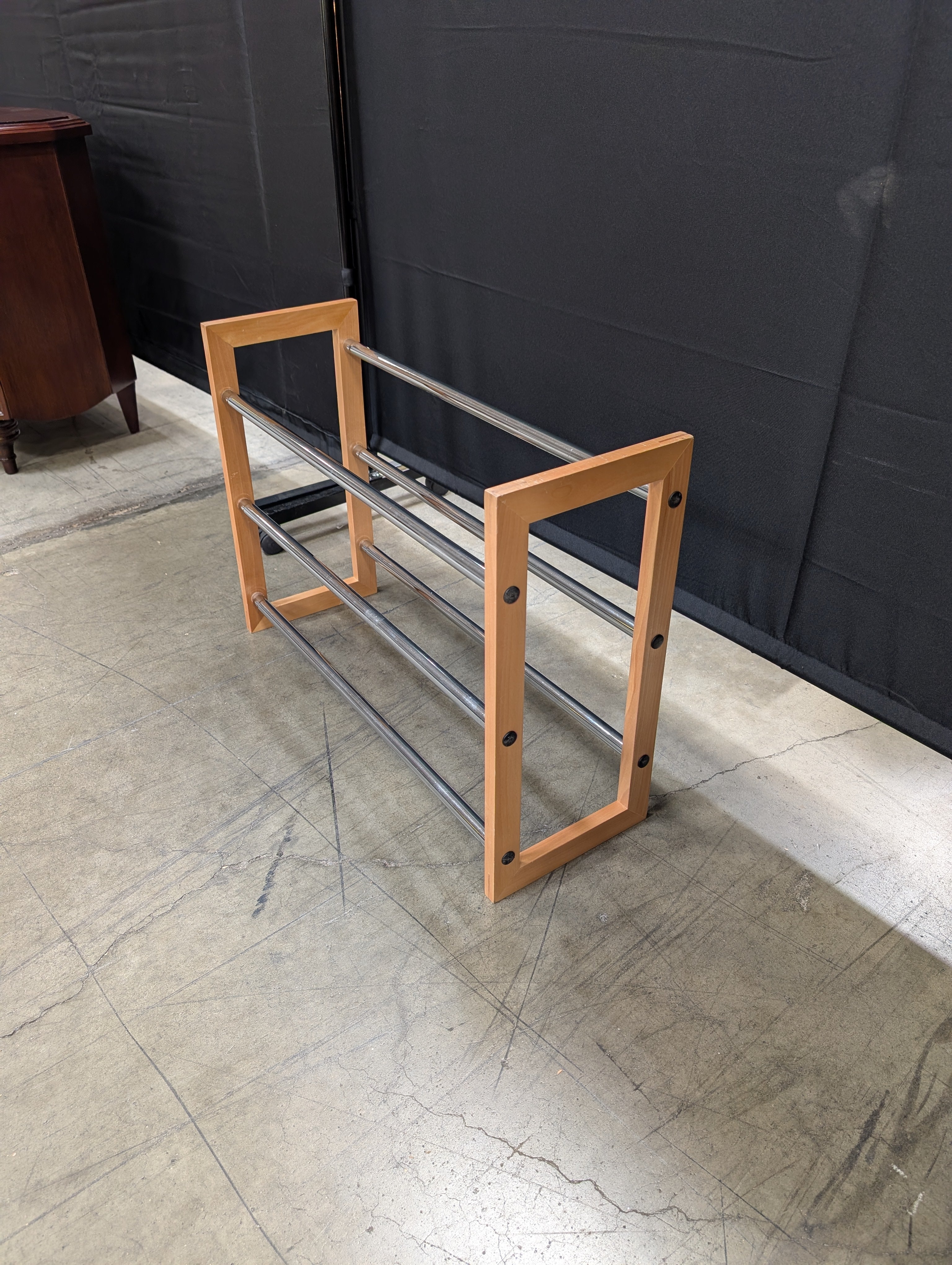 Modern Wood and Chrome Shoe Stand