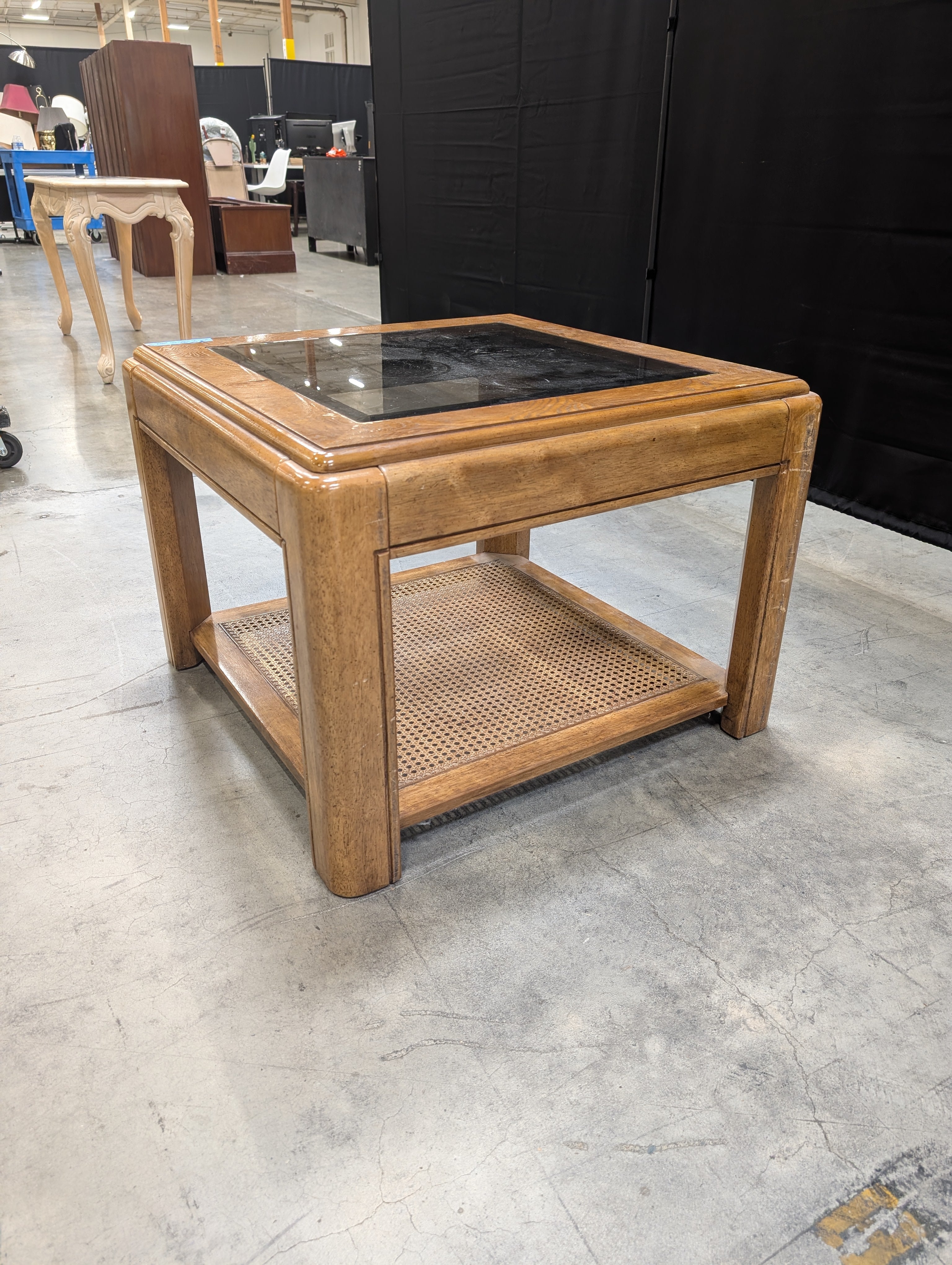 Vintage Style Wood and Glass Square Accent Table