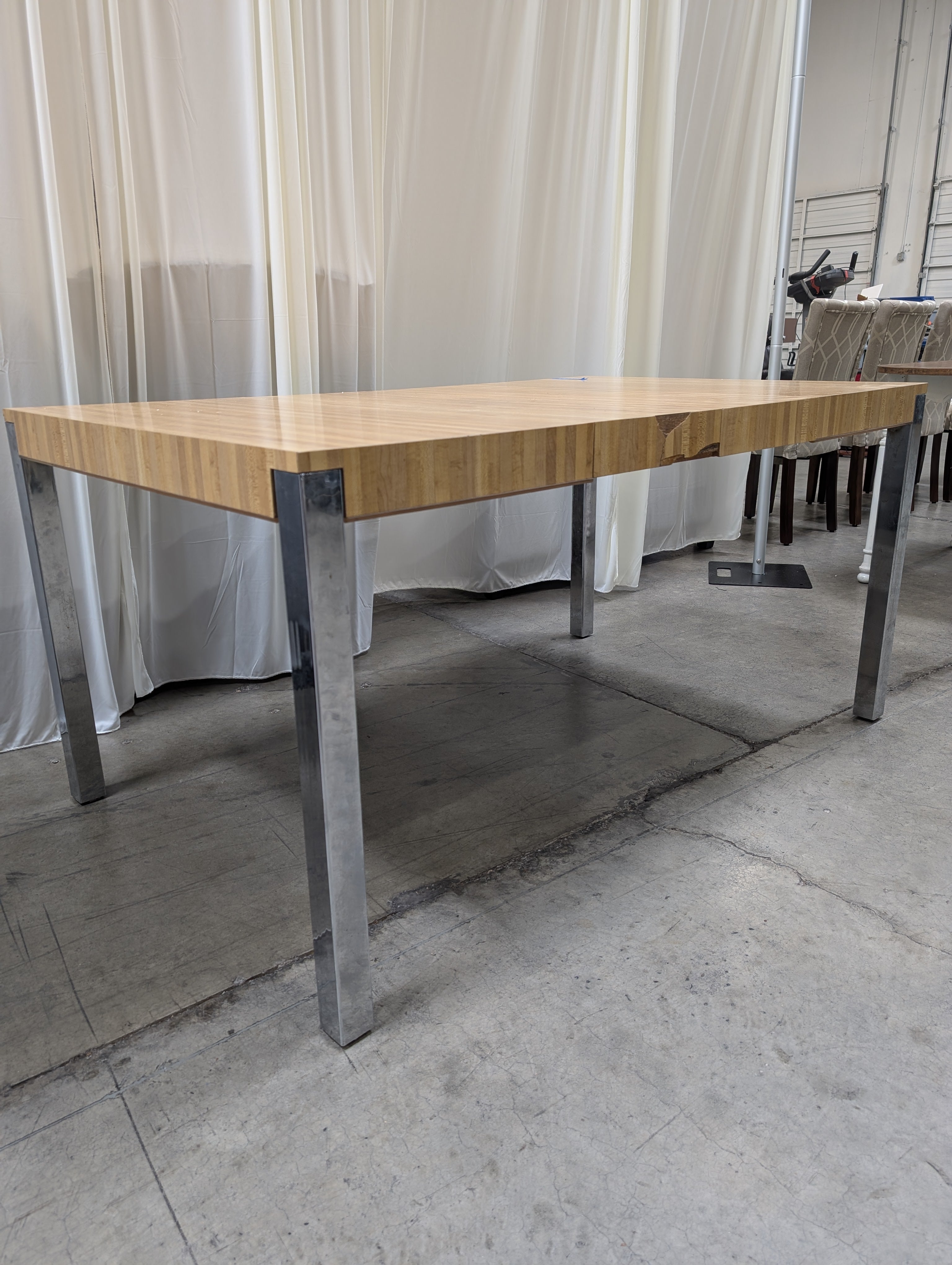Light Wood Striped Top Desk with Chrome Legs