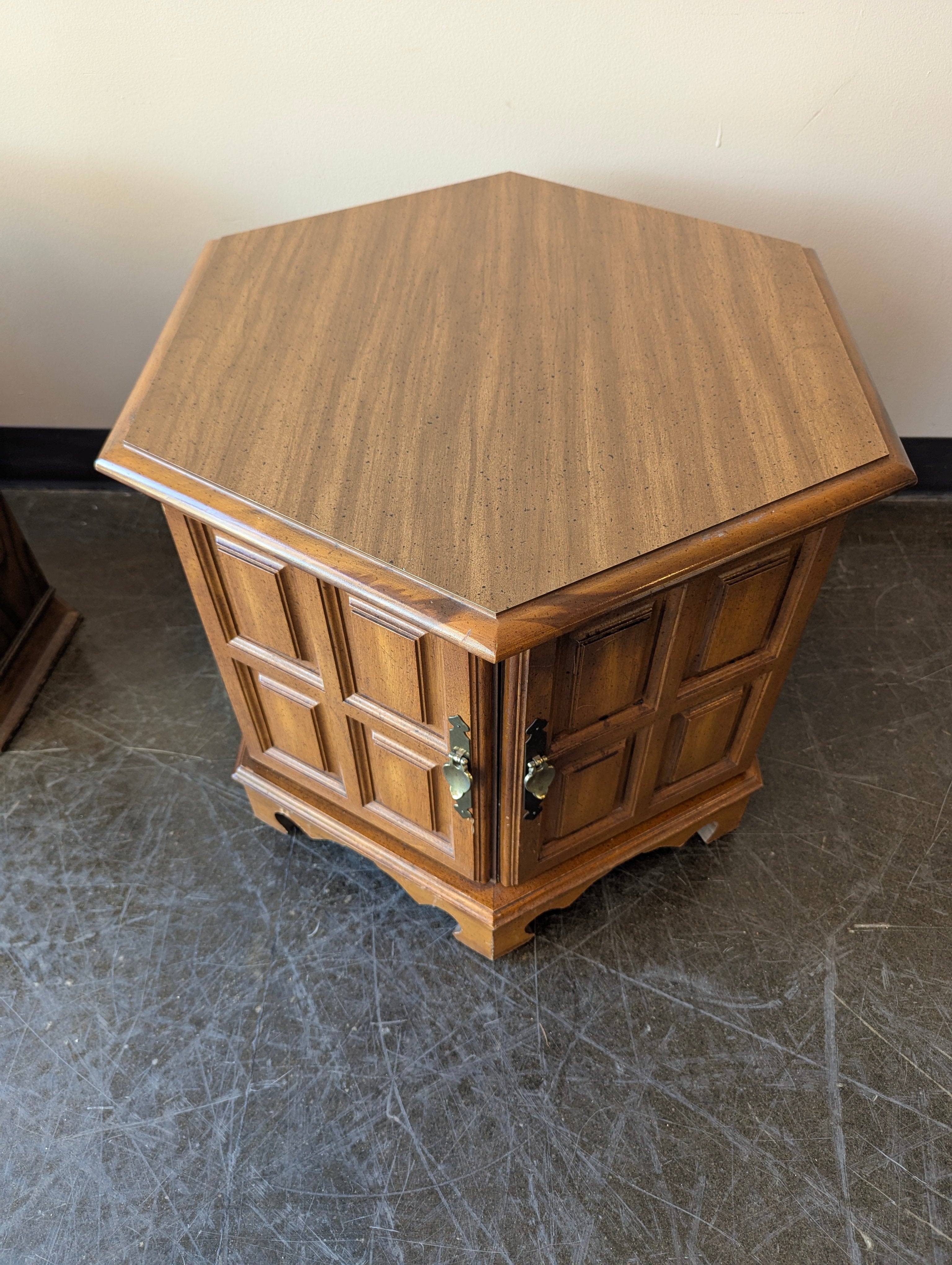 Vintage Wood Hexagonal Side Cabinet with Storage