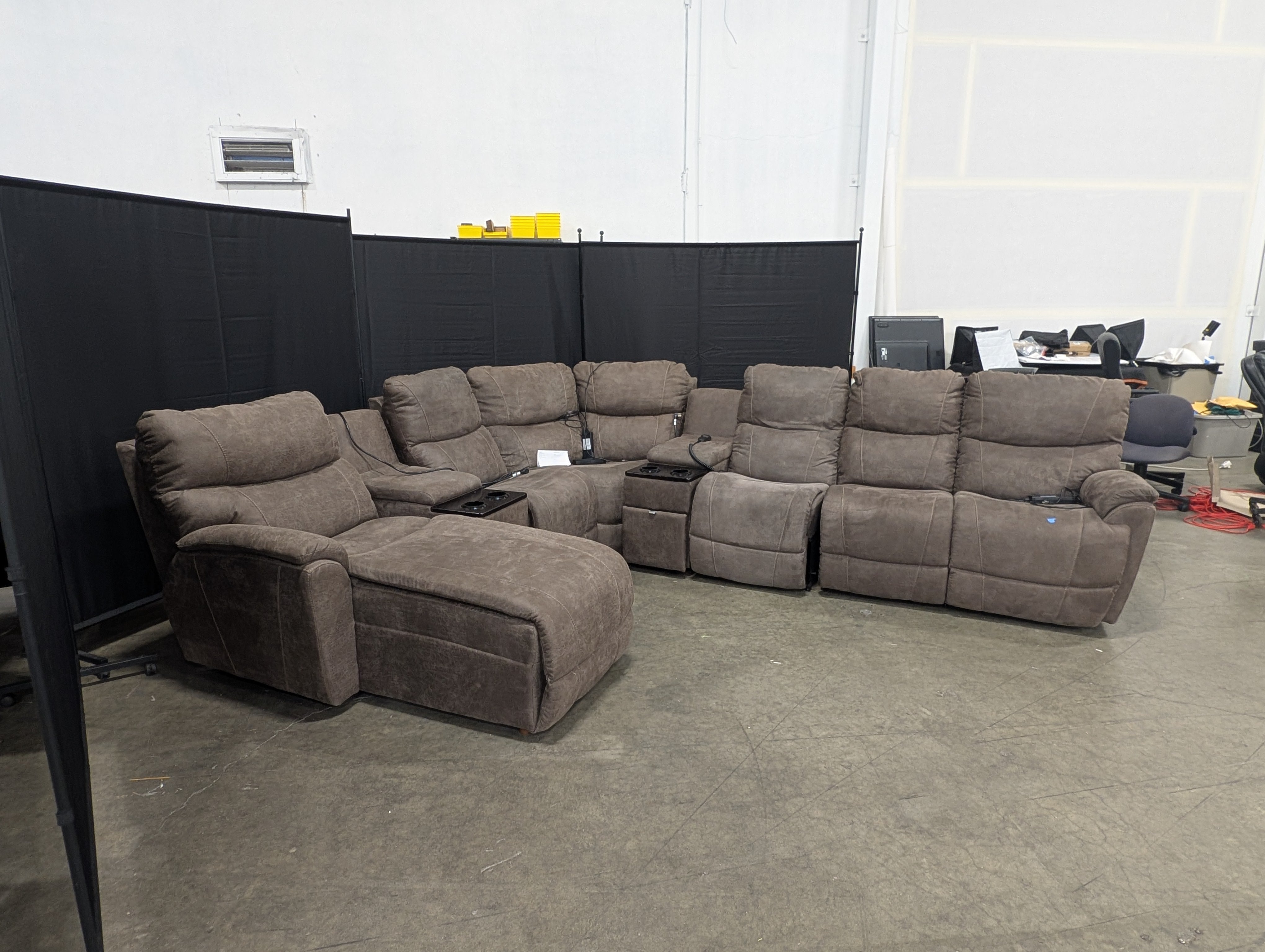 Electric Reclining Brown Microfiber Sectional Couch with Consoles