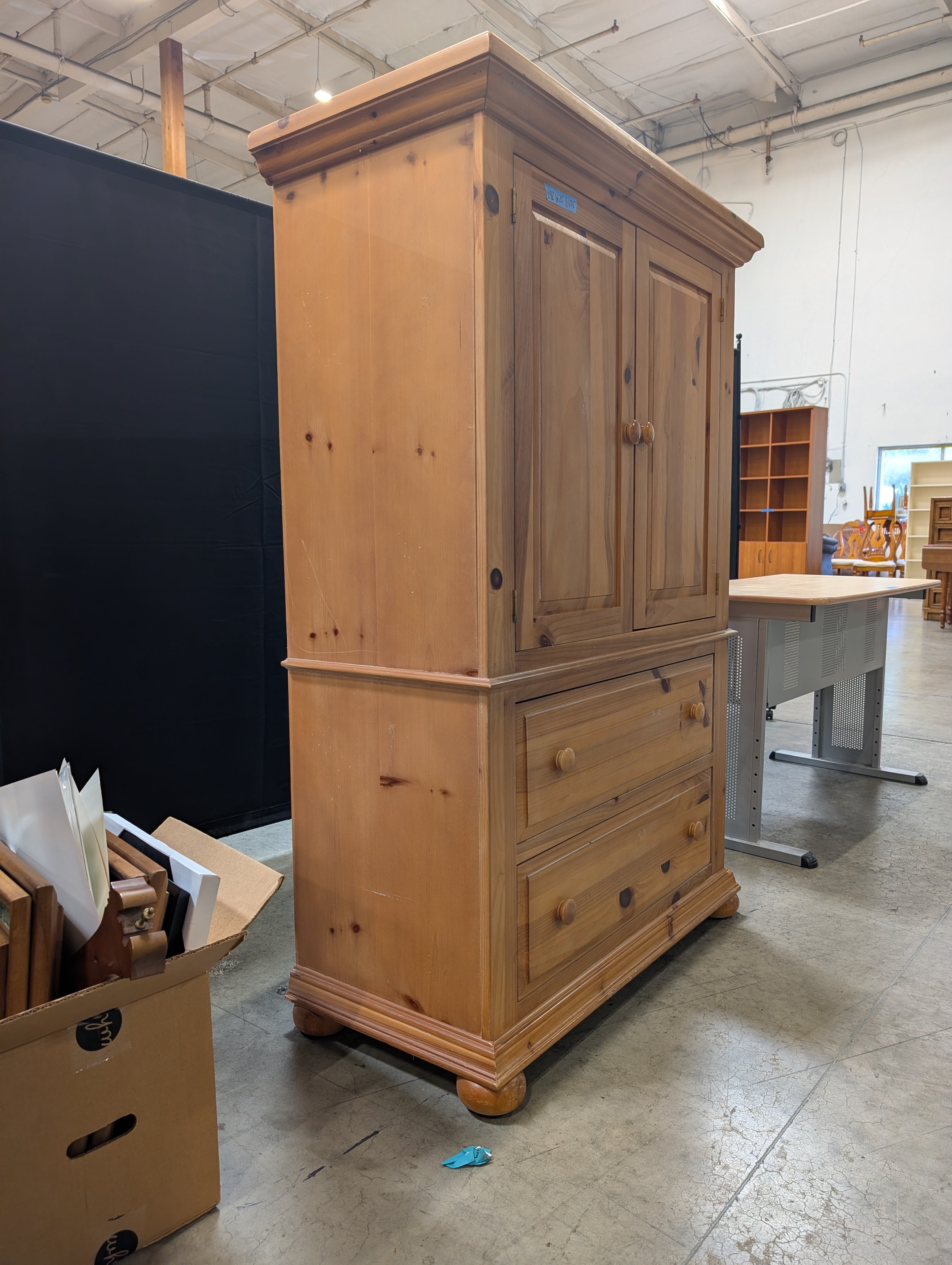 Rustic BROYHILL Pine Two-Door Armoire with Crown Molding