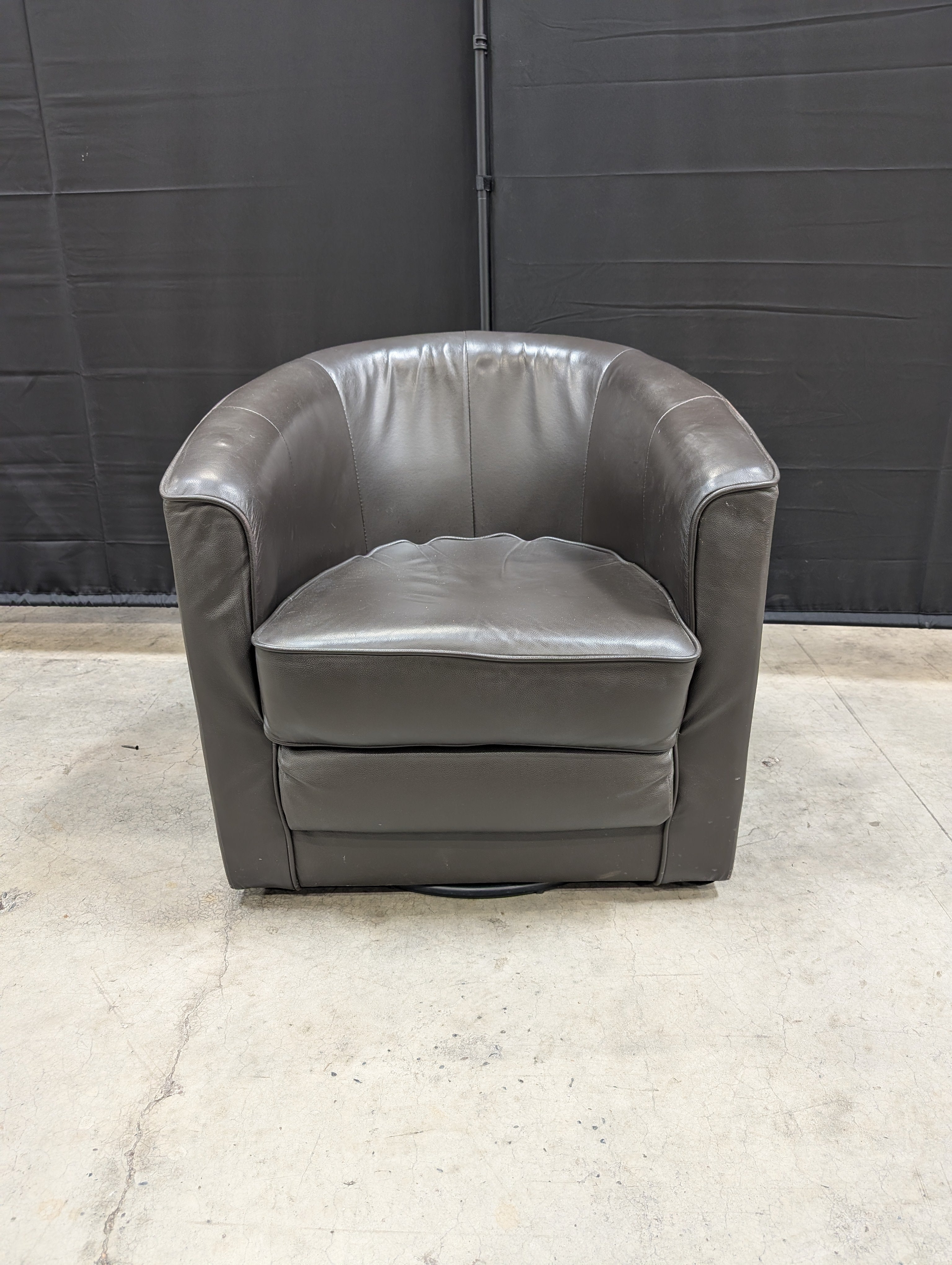Contemporary Dark Brown Leather Barrel Armchair