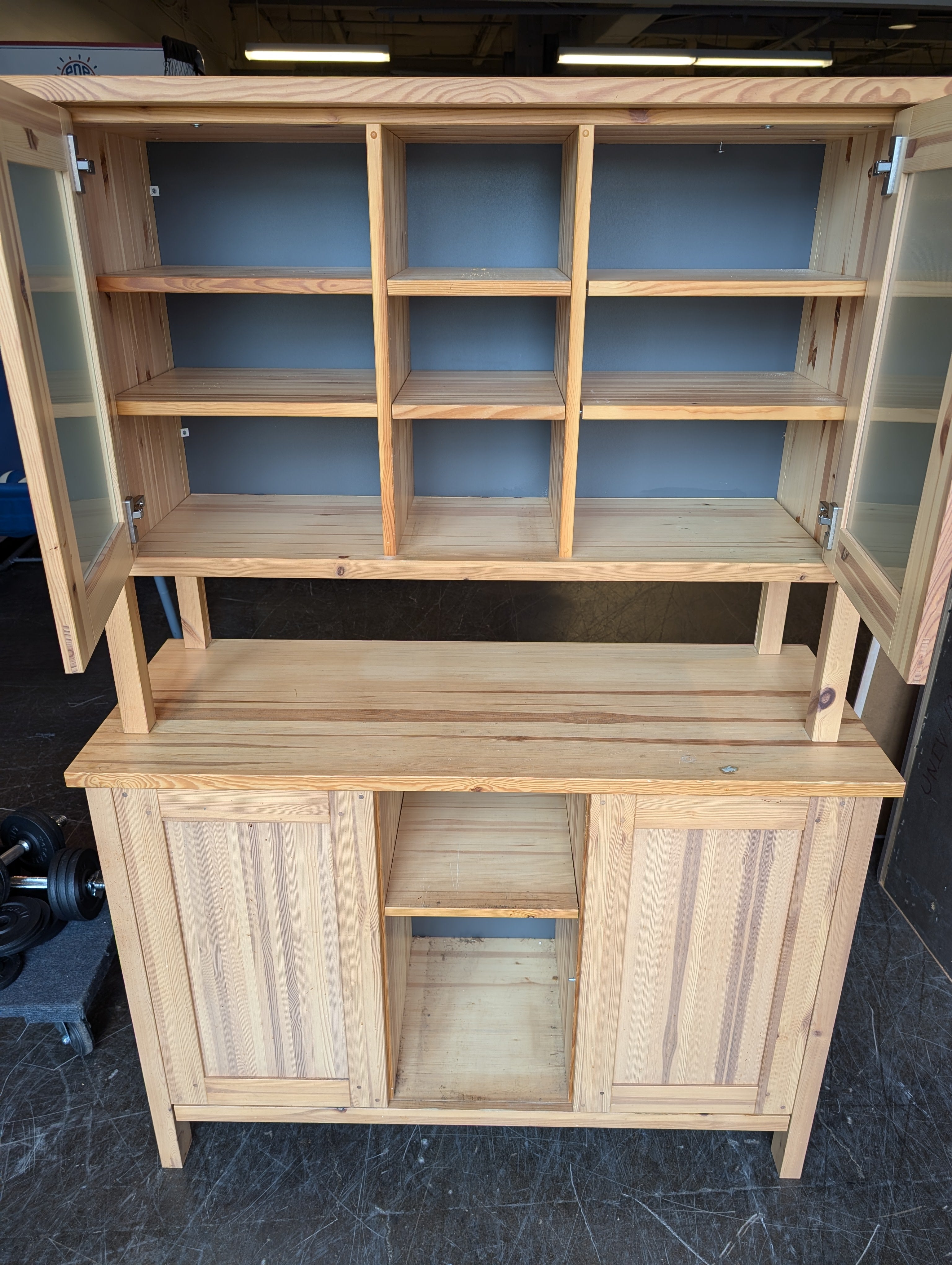 Rustic Pinewood Buffet with Glass-Front Cabinet