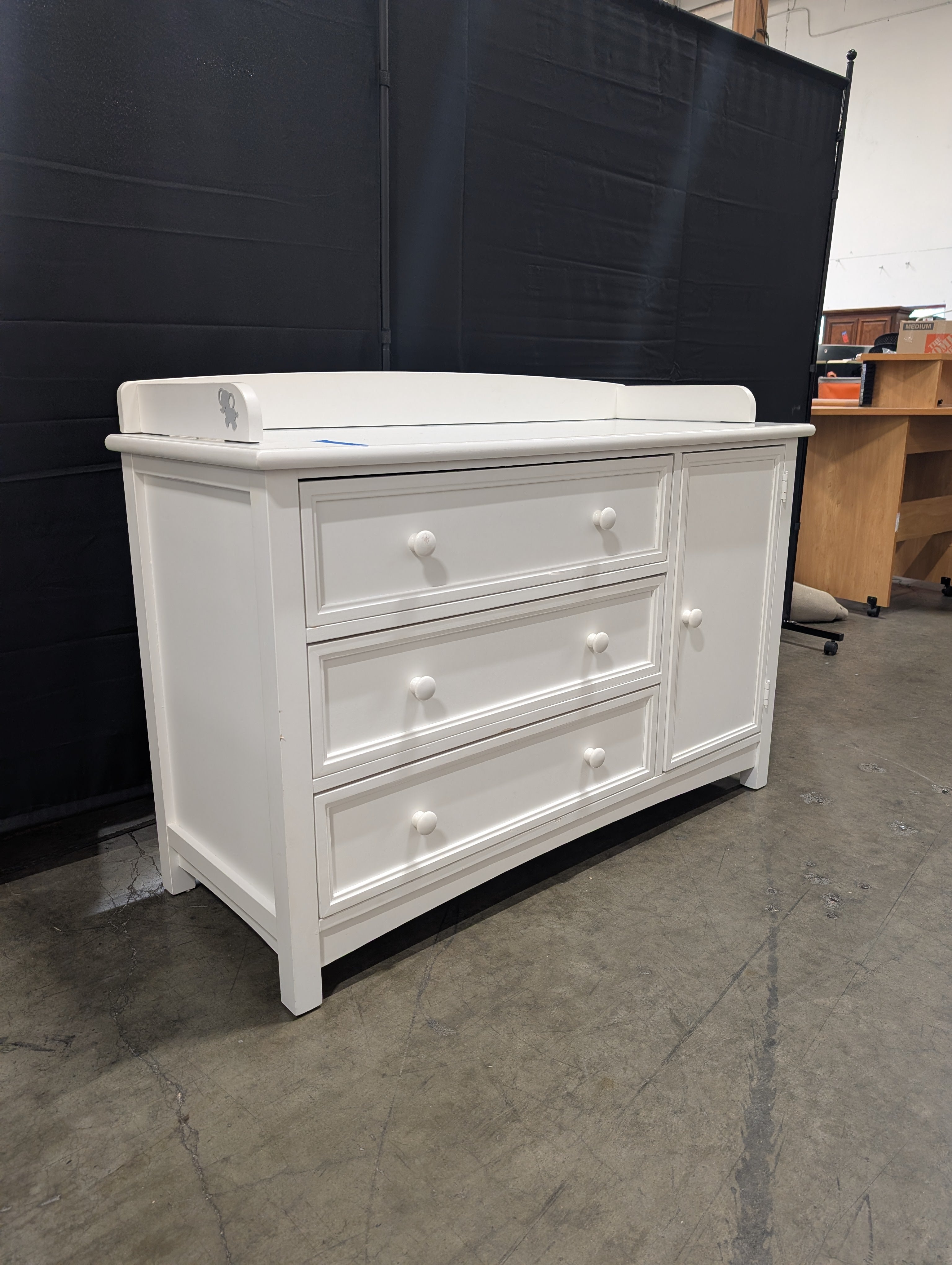 Bonavita Fine Children's White Wood Three-Drawer Dresser with Cabinet Door
