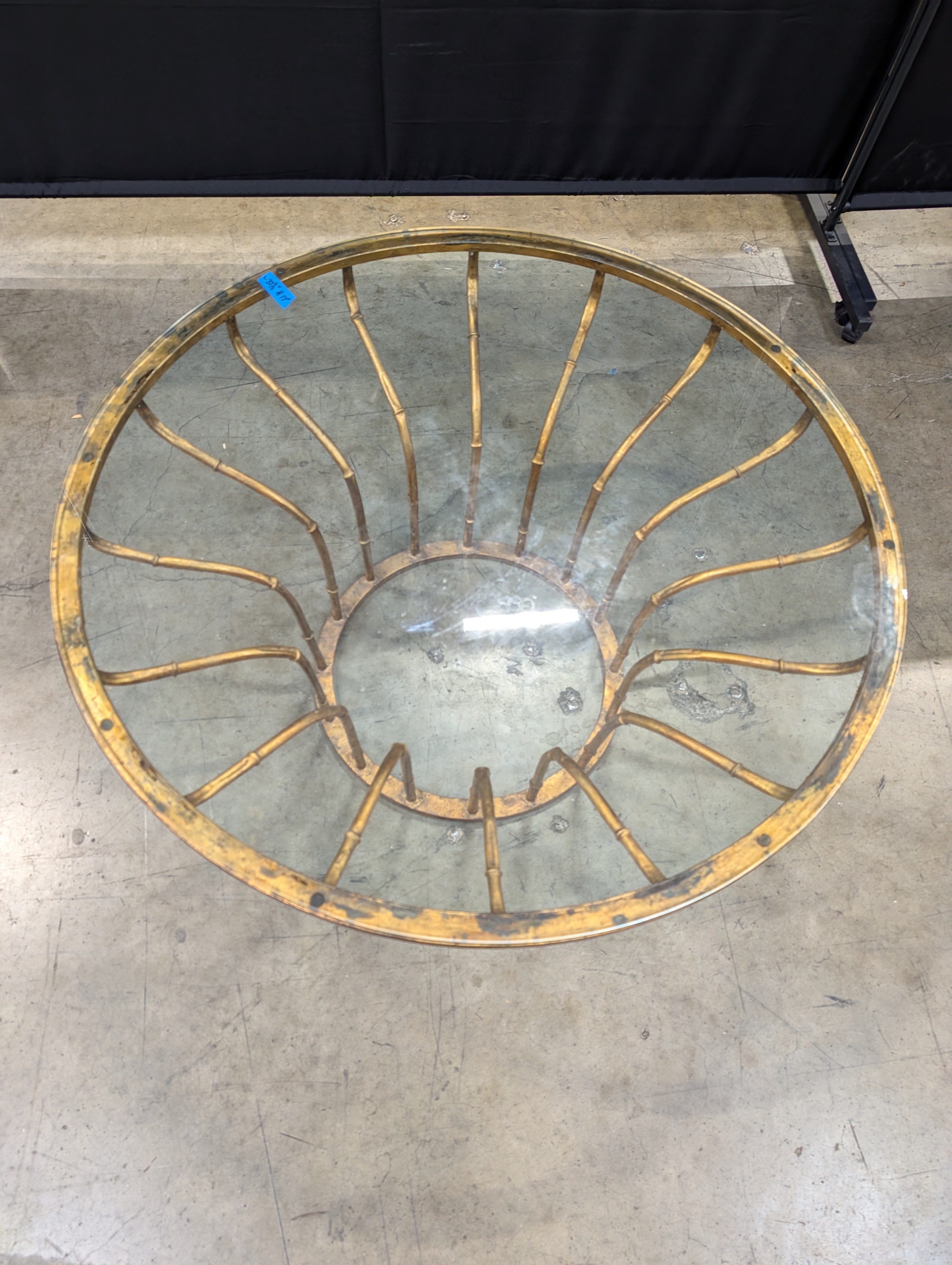Vintage Style Round Glass Top Side Table with Faux Bamboo Brass Frame