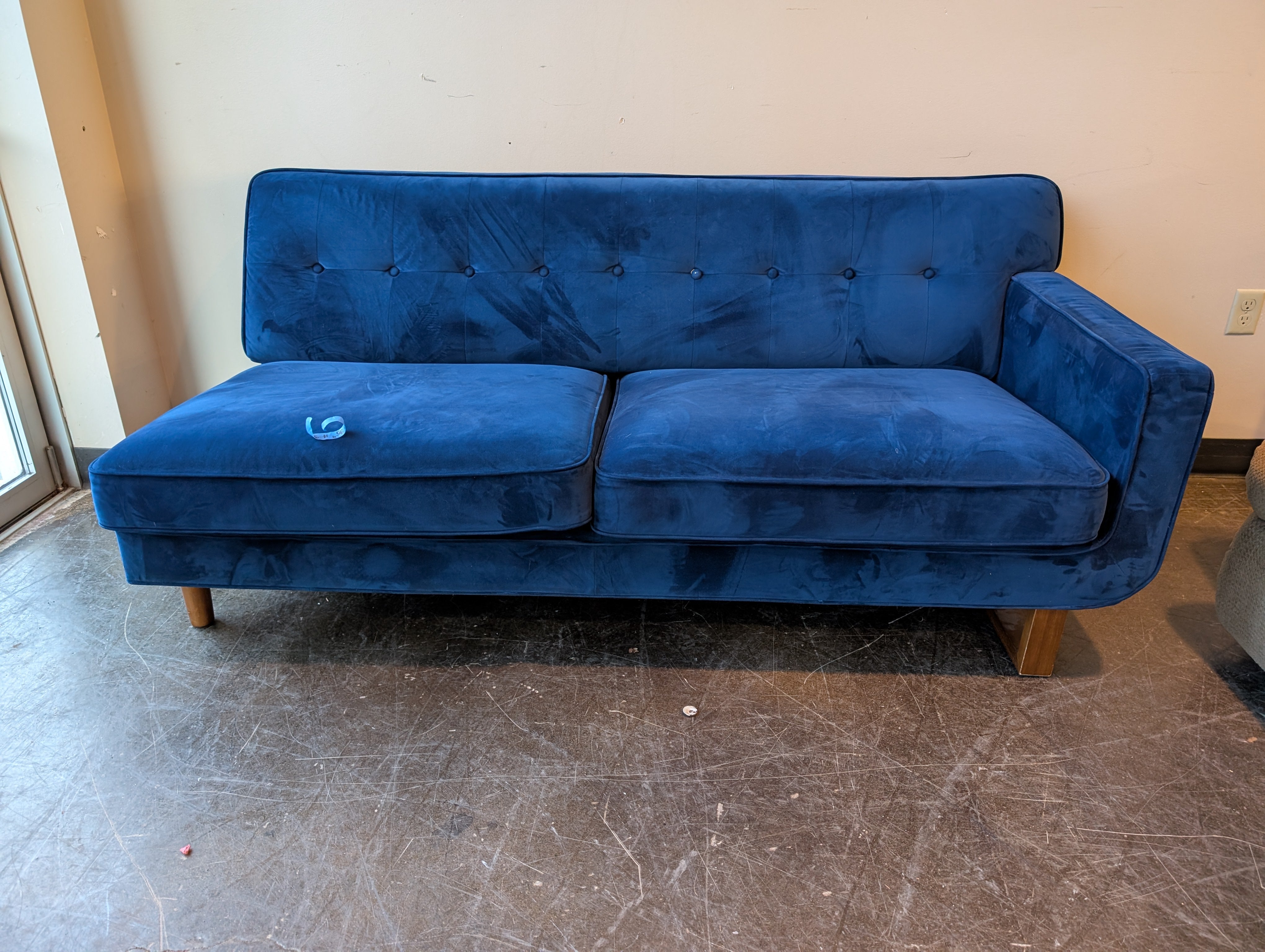 Deep Blue Velvet half Sectional Sofa ( No Chaise )