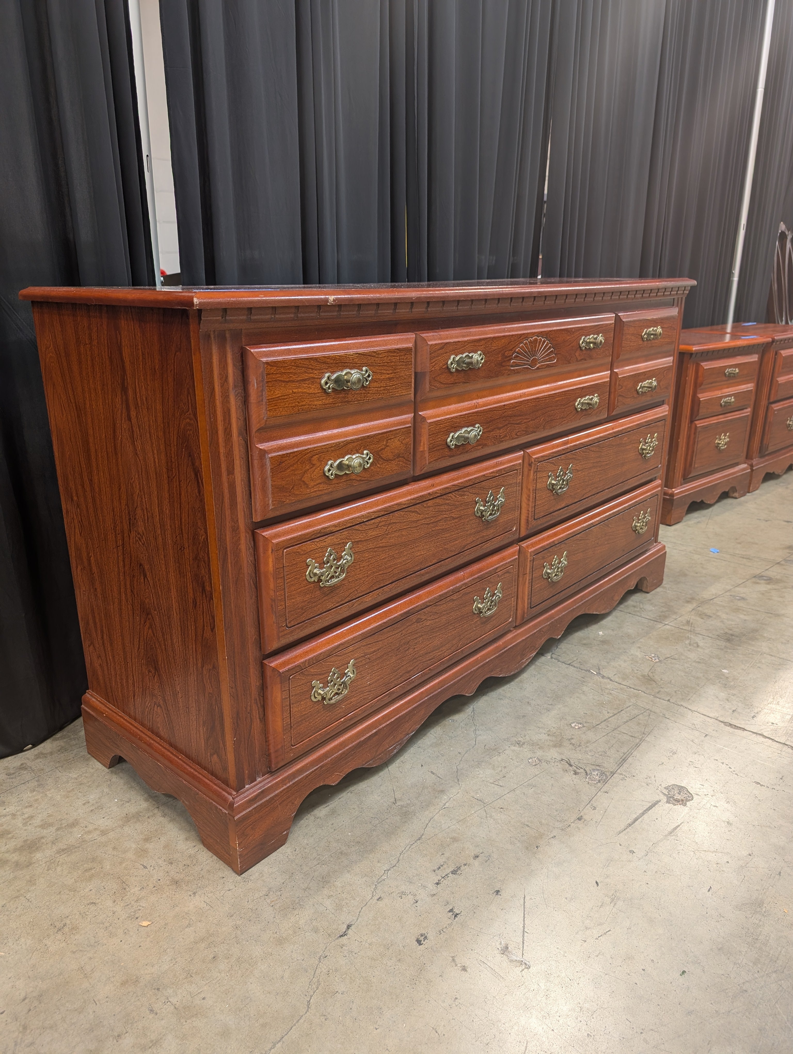 Traditional Broyhill Cherry Wood Dresser with Brass Hardware