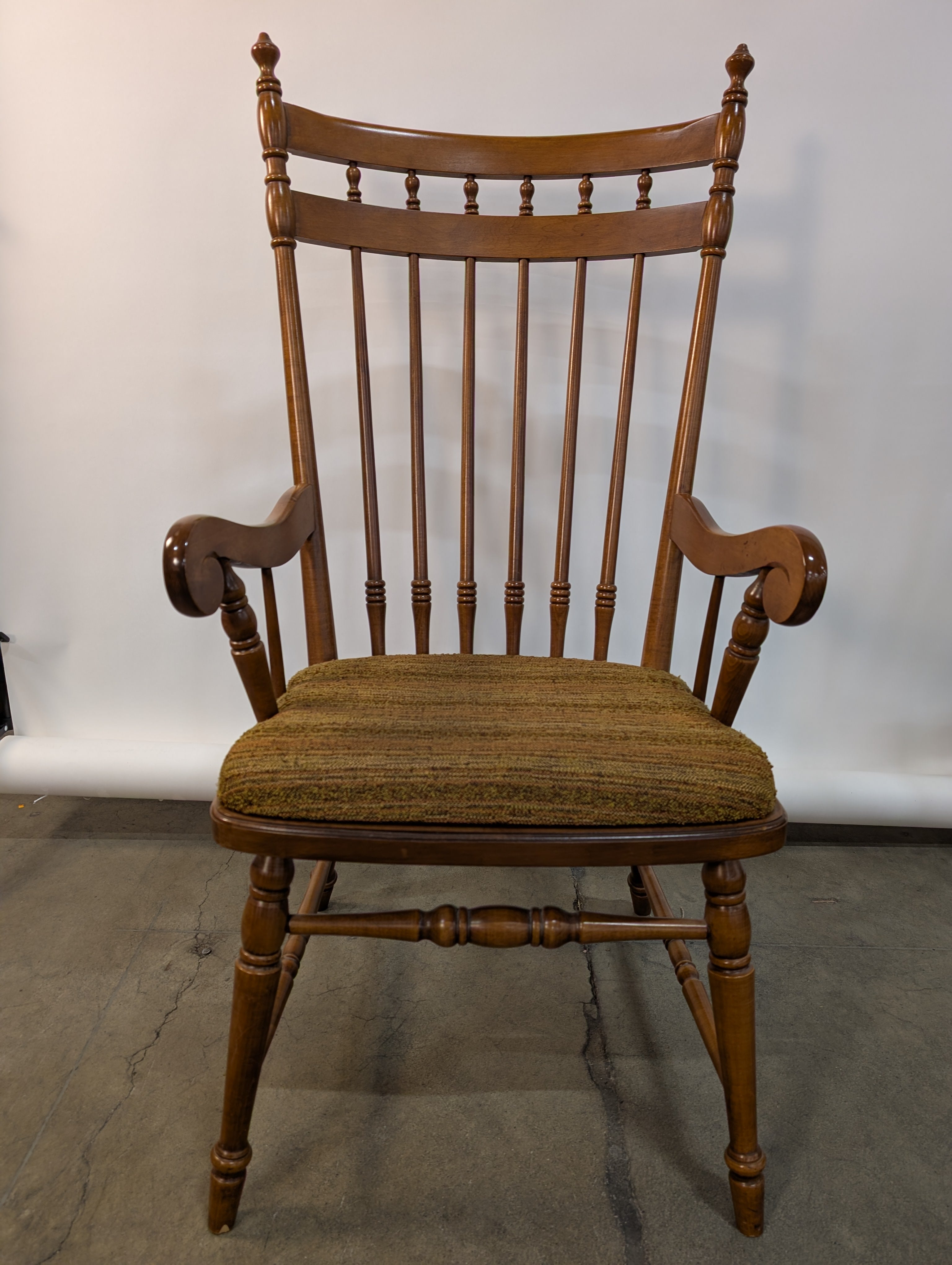 Pair of Traditional Spindle Back Wooden Armchair with Upholstered Seat