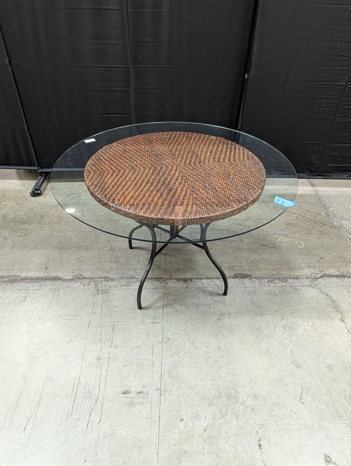 Round Glass Top Dining Table with Wrought Iron Base