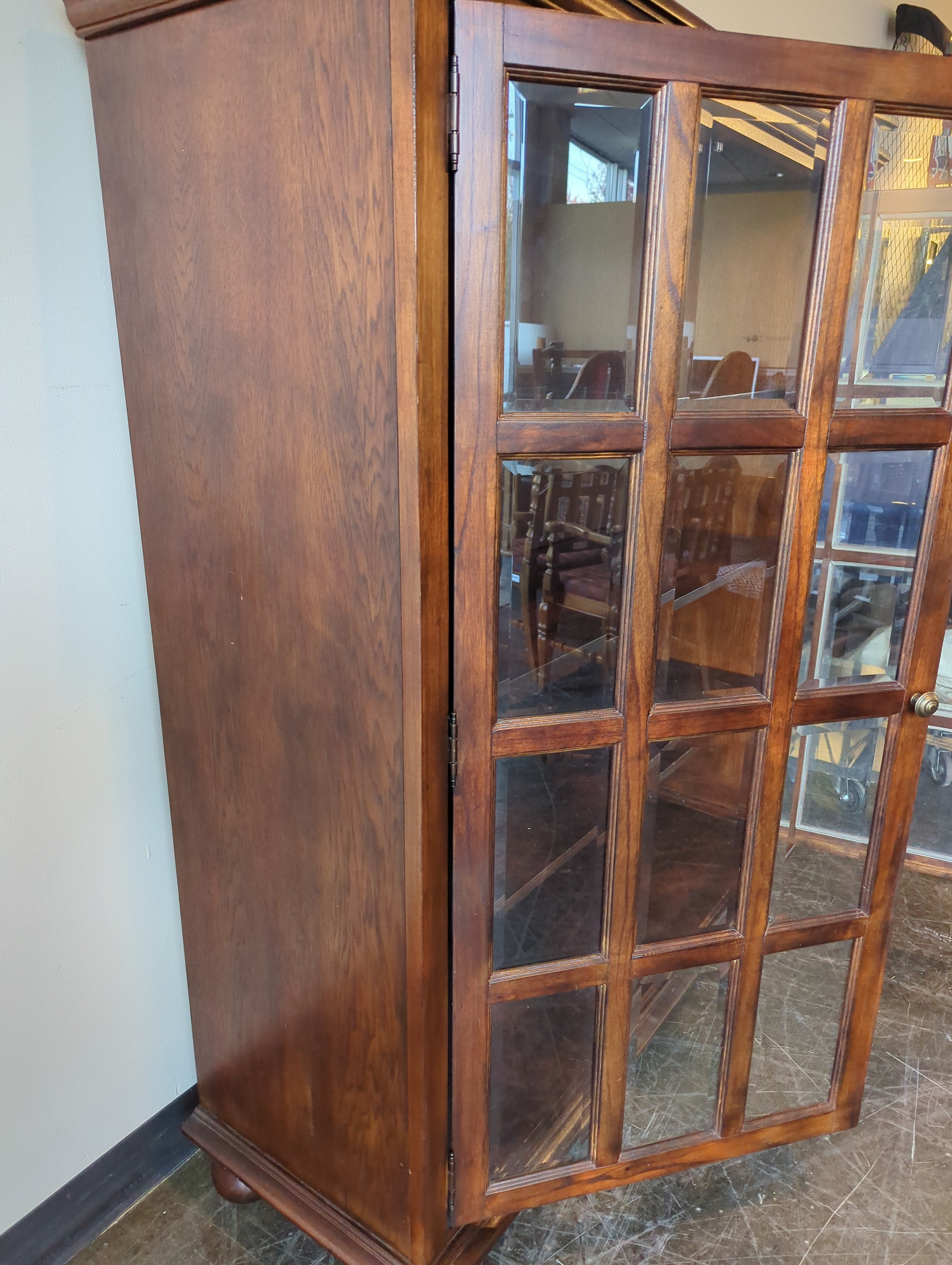 Rich Wood Display Cabinet with Glass Paned Doors