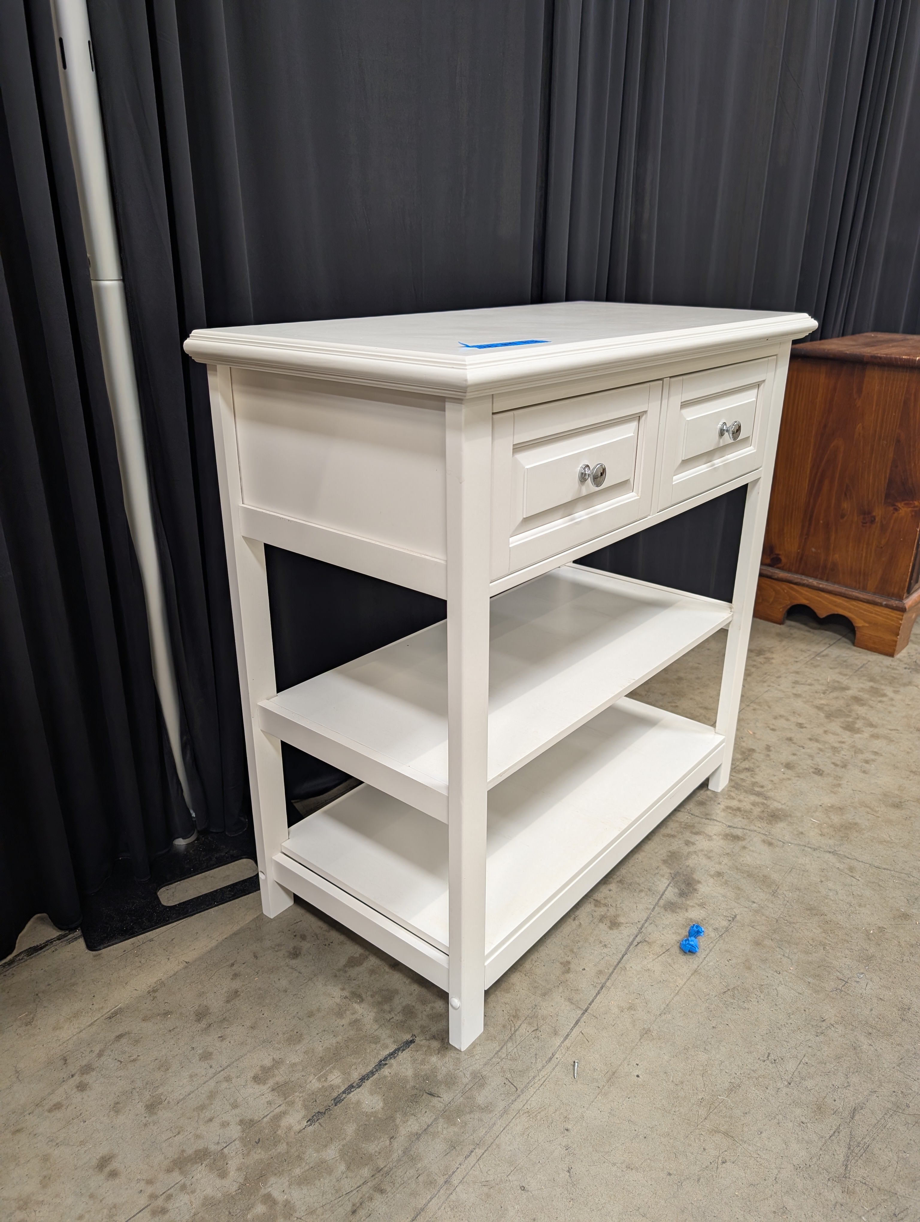White Wooden Two-Drawer Console Table with Shelves