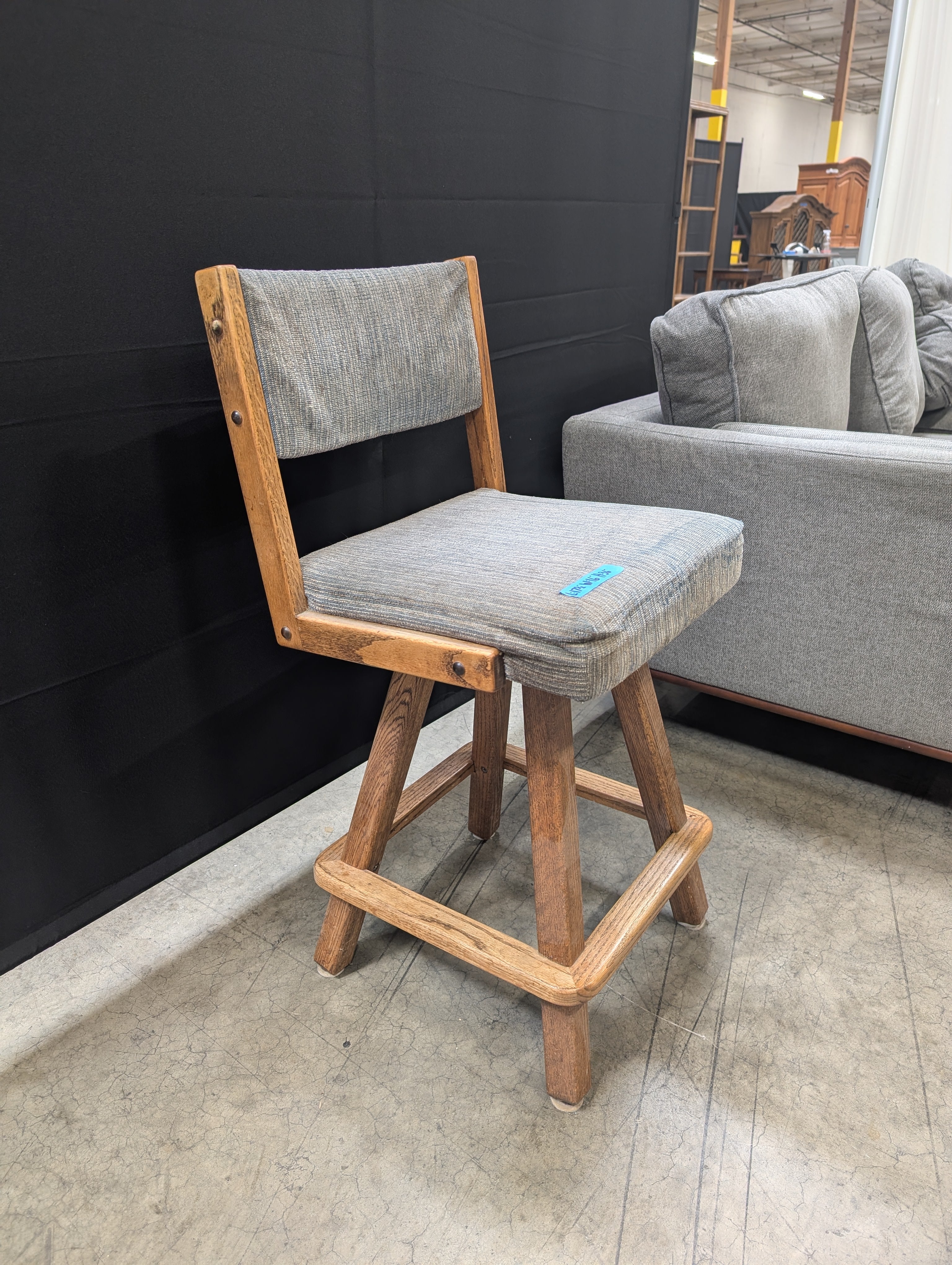 Rustic Wood Swivel Bar Stool with Upholstered Back