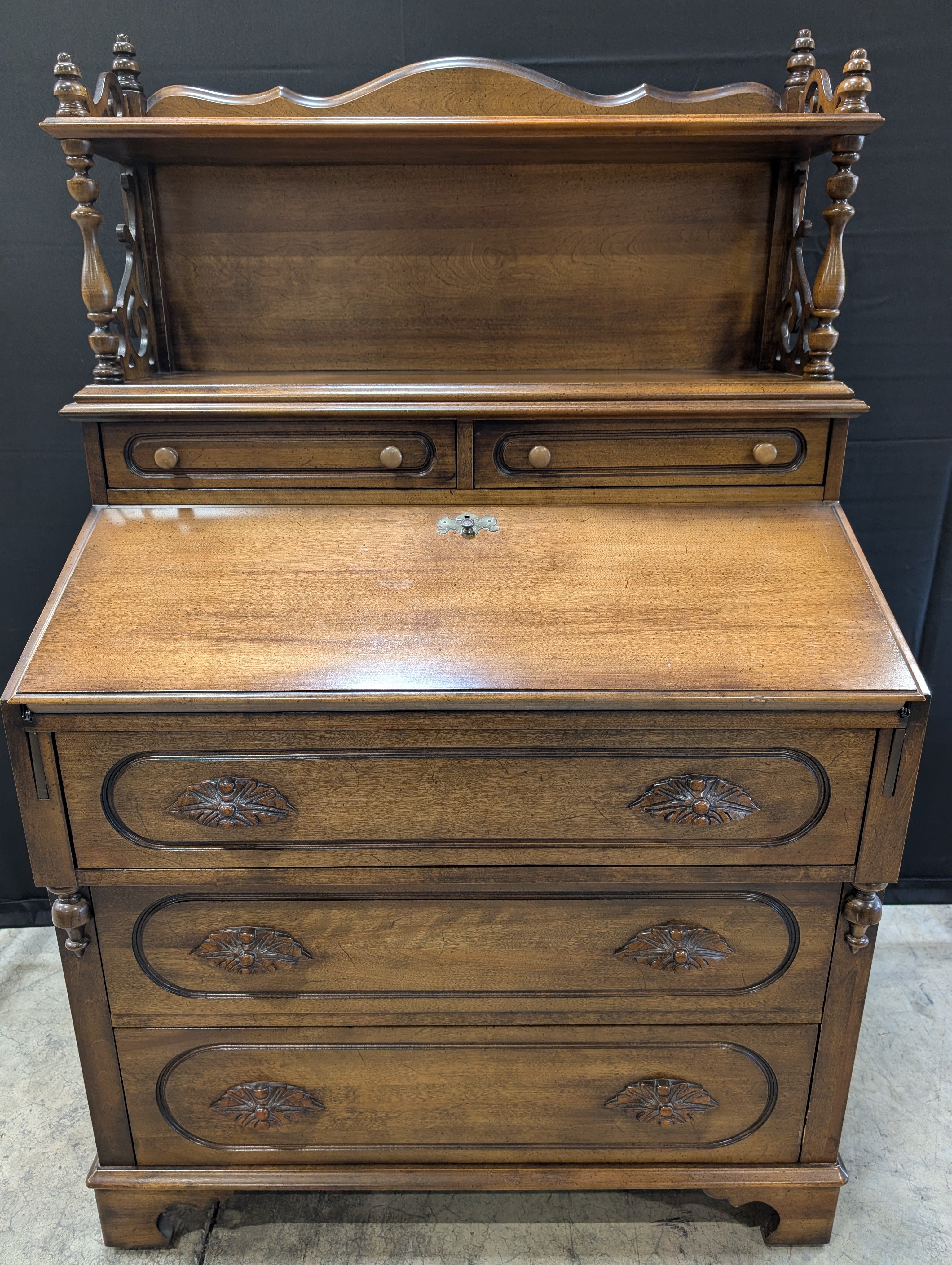 Jasper Cabinet co. Vintage Secretary Desk with Carved Details