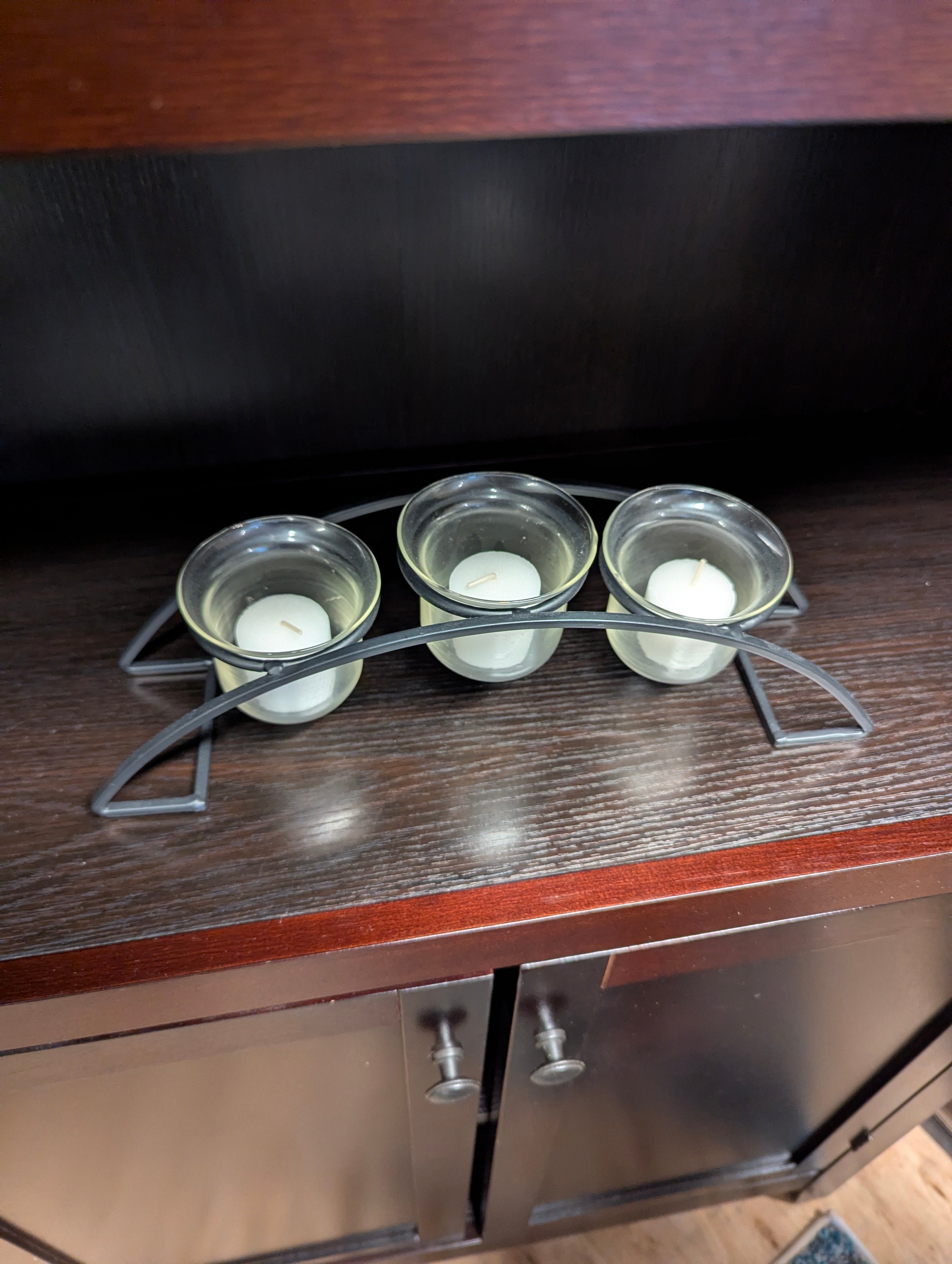 Modern Black Metal Triple Votive Candle Holder with Glass Cups