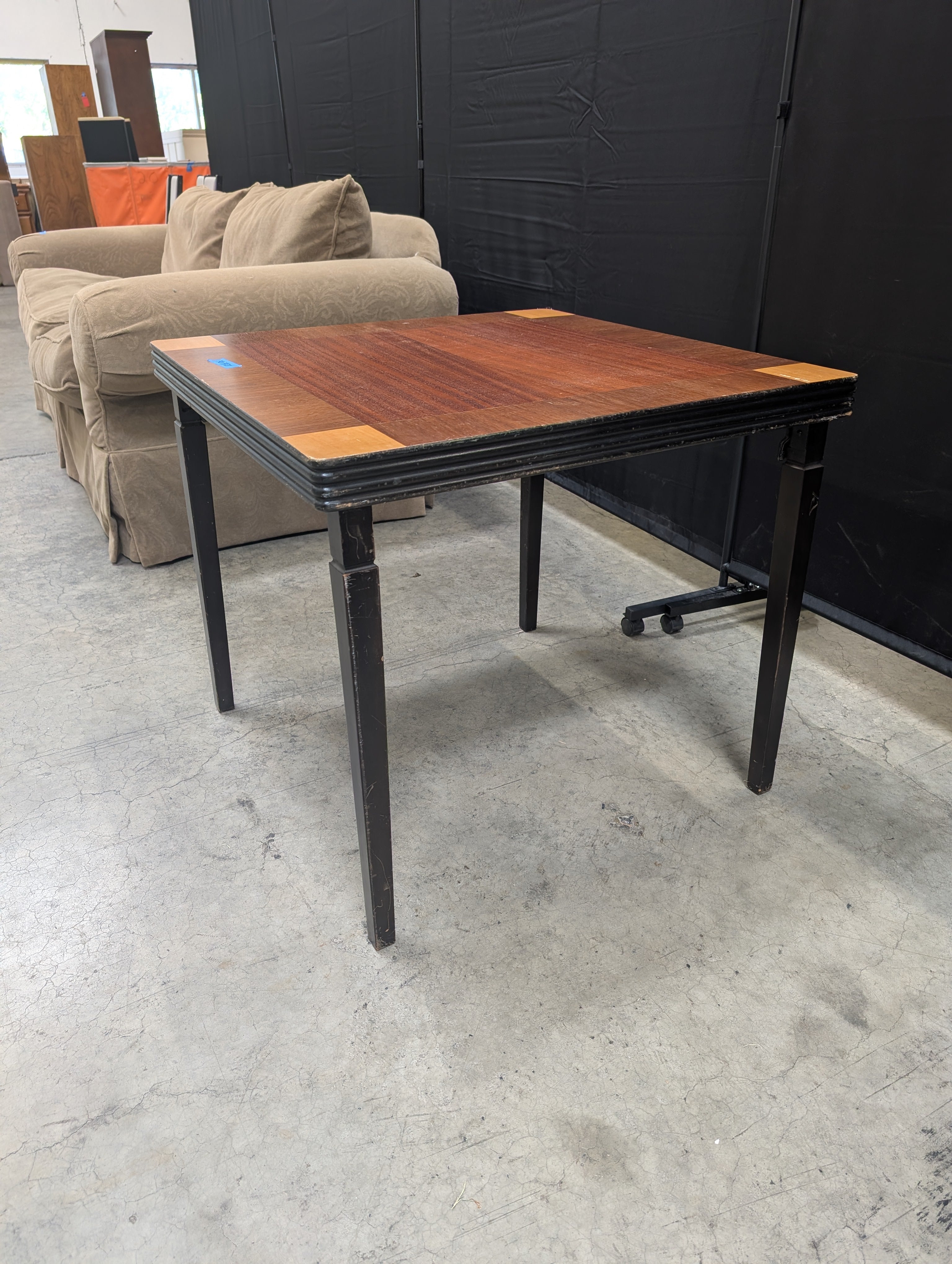 Square Mid-Century Card Table with Inlaid Top