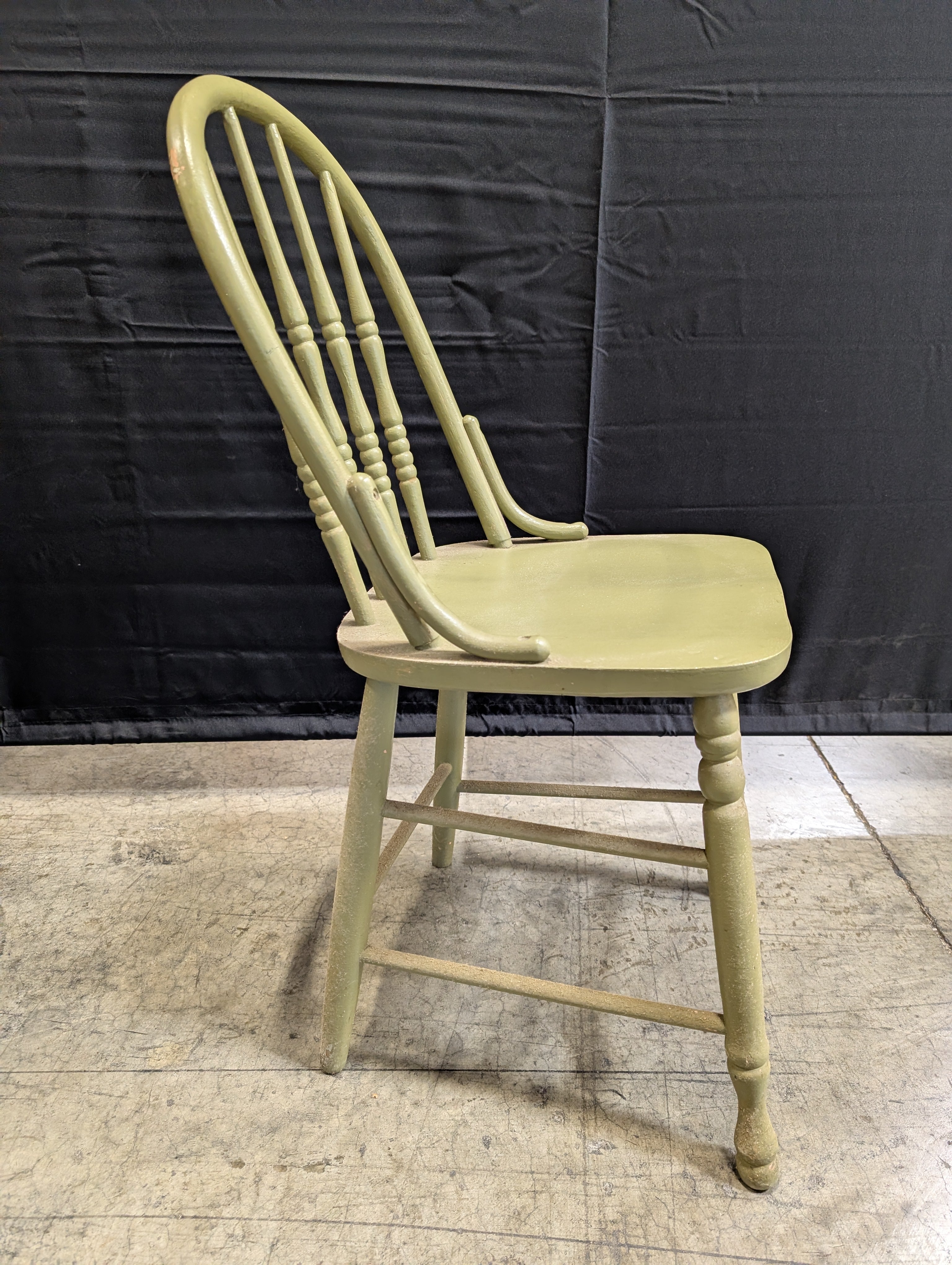 Muted Green Spindle Back Windsor Style Wood Chair
