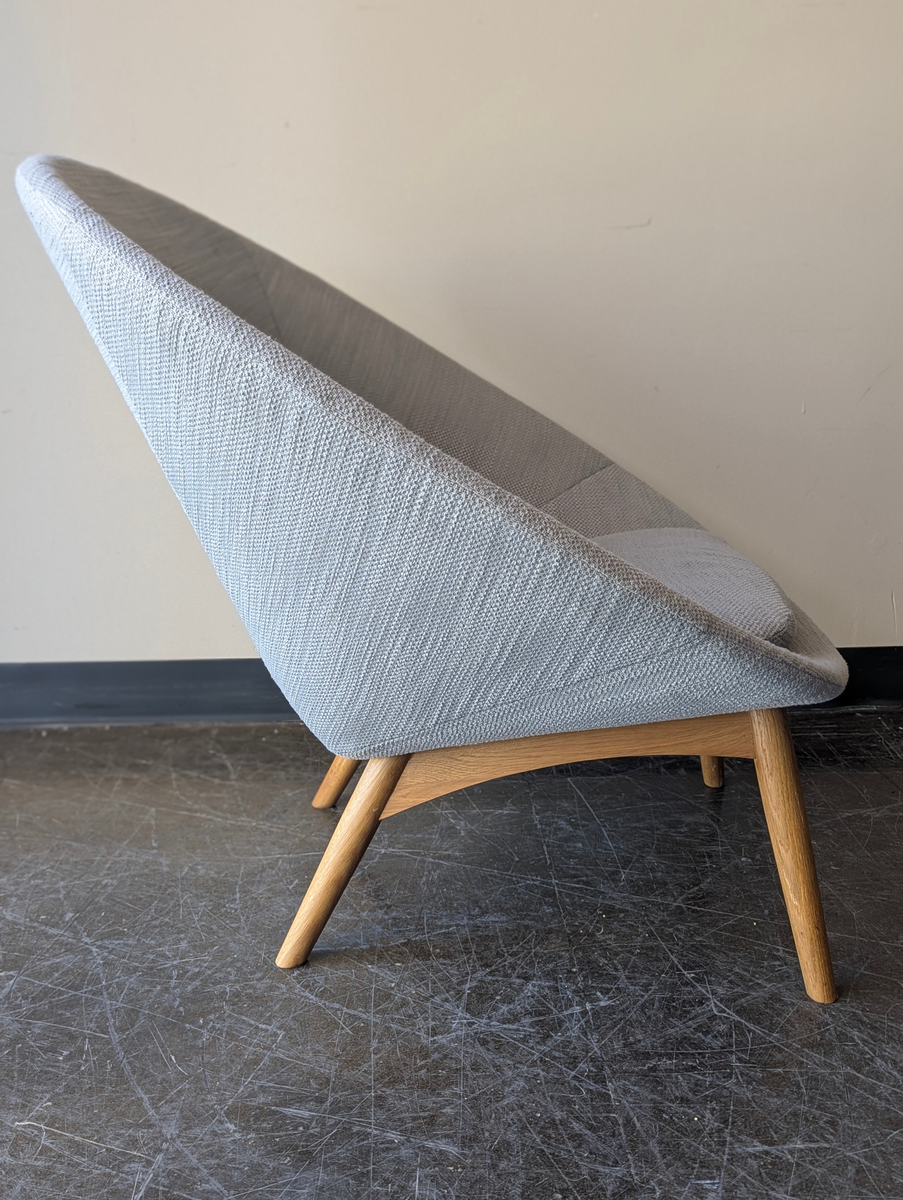 Contemporary Light Grey Fabric Scoop Armchair with Tapered Wood Legs