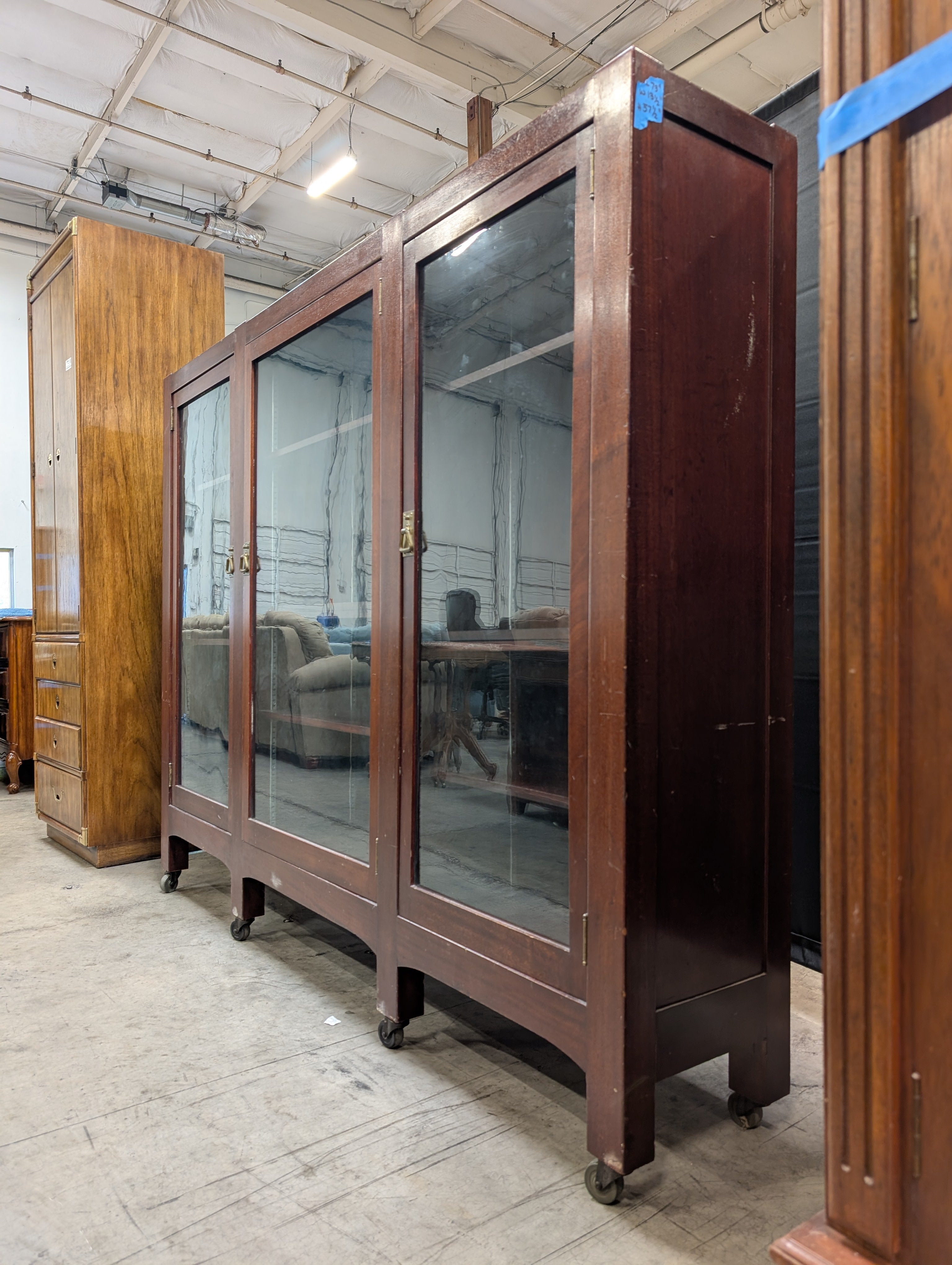 Traditional Dark Wood Triple Glass Door Display Cabinet
